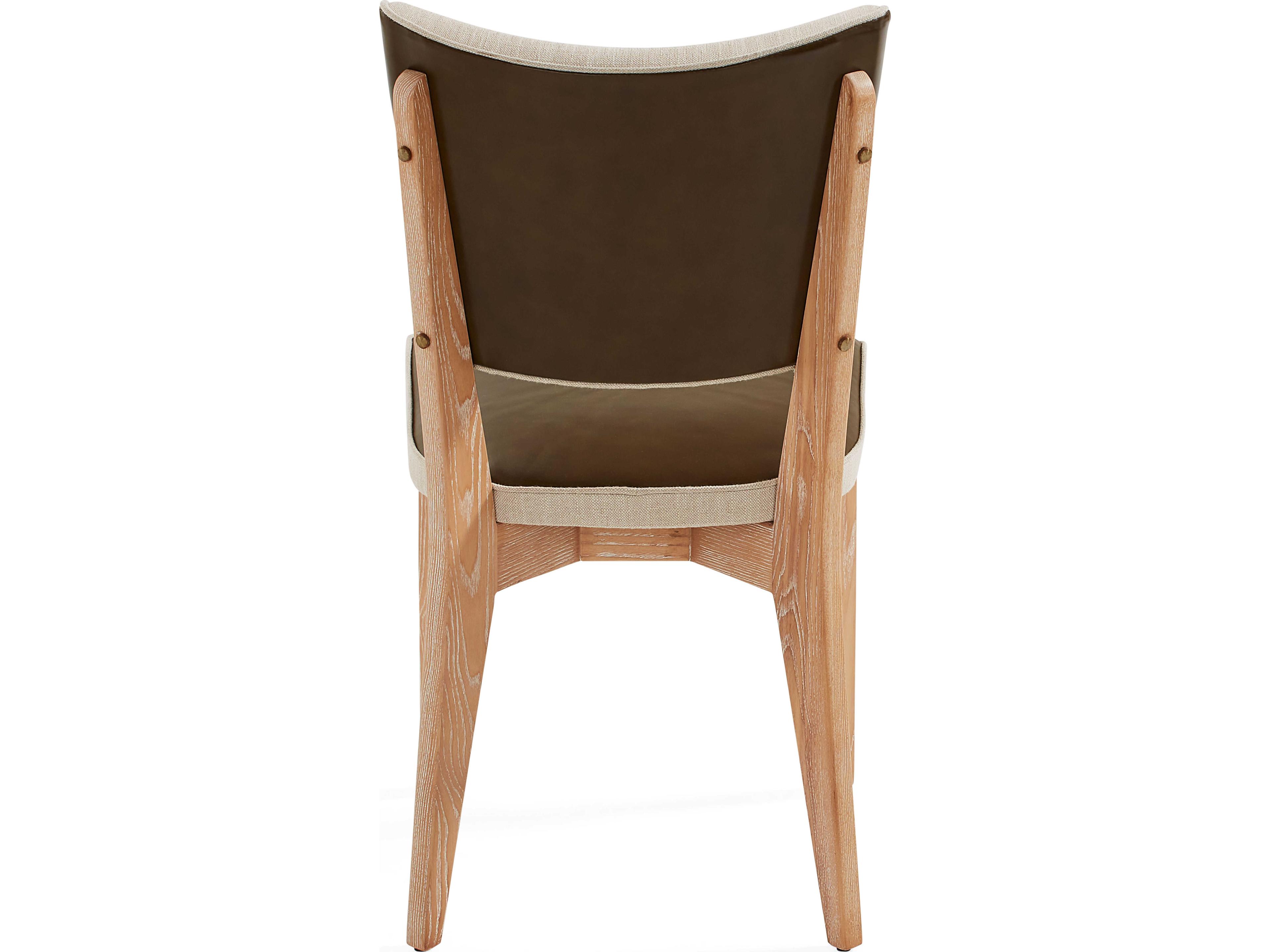 Jonathan Adler Rive Gauche Ash Wood Brown Leather Armless Dining Chair
