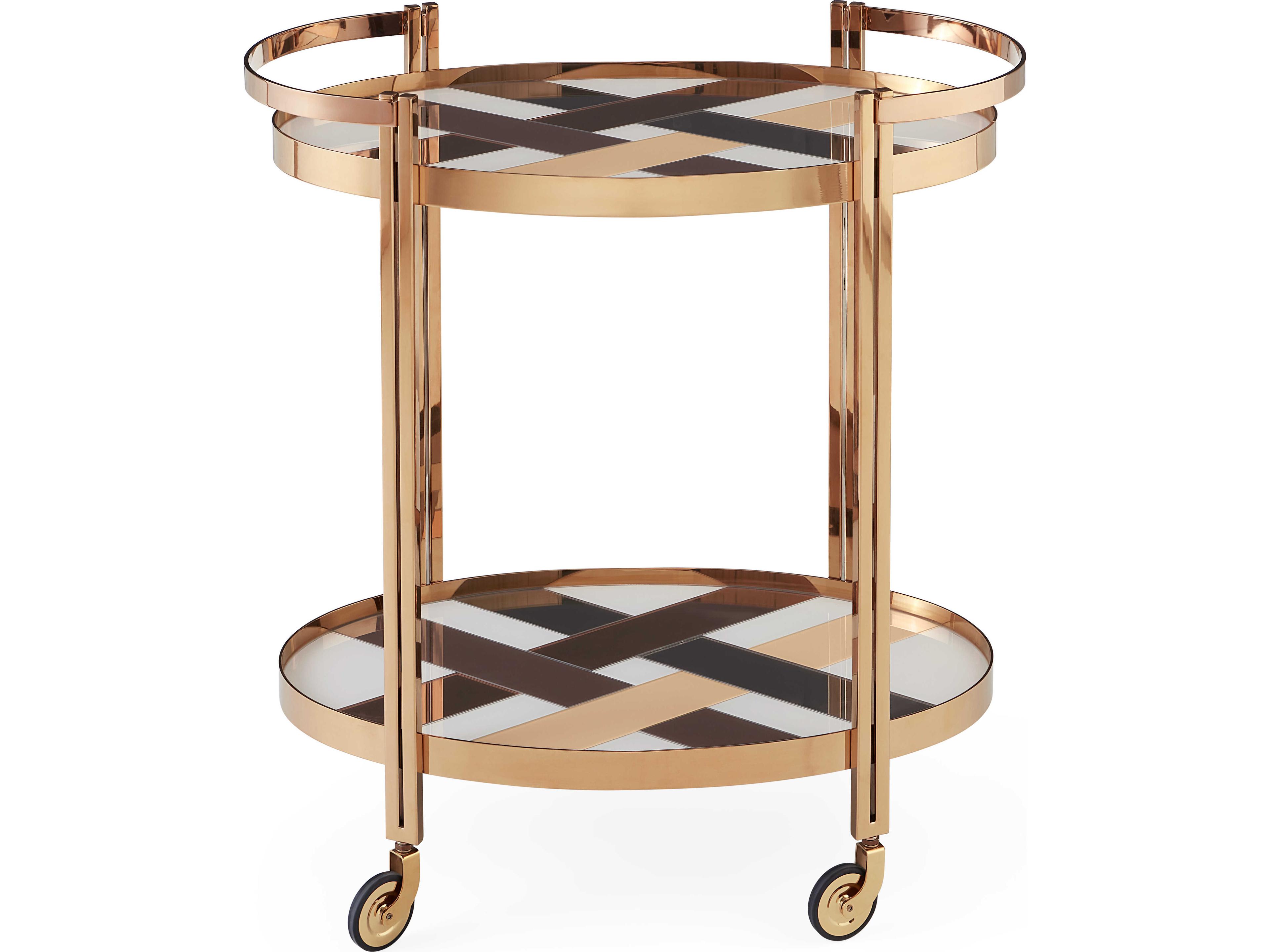Jonathan Adler Chambeige Wood Polished Brass Multi Bar Cart