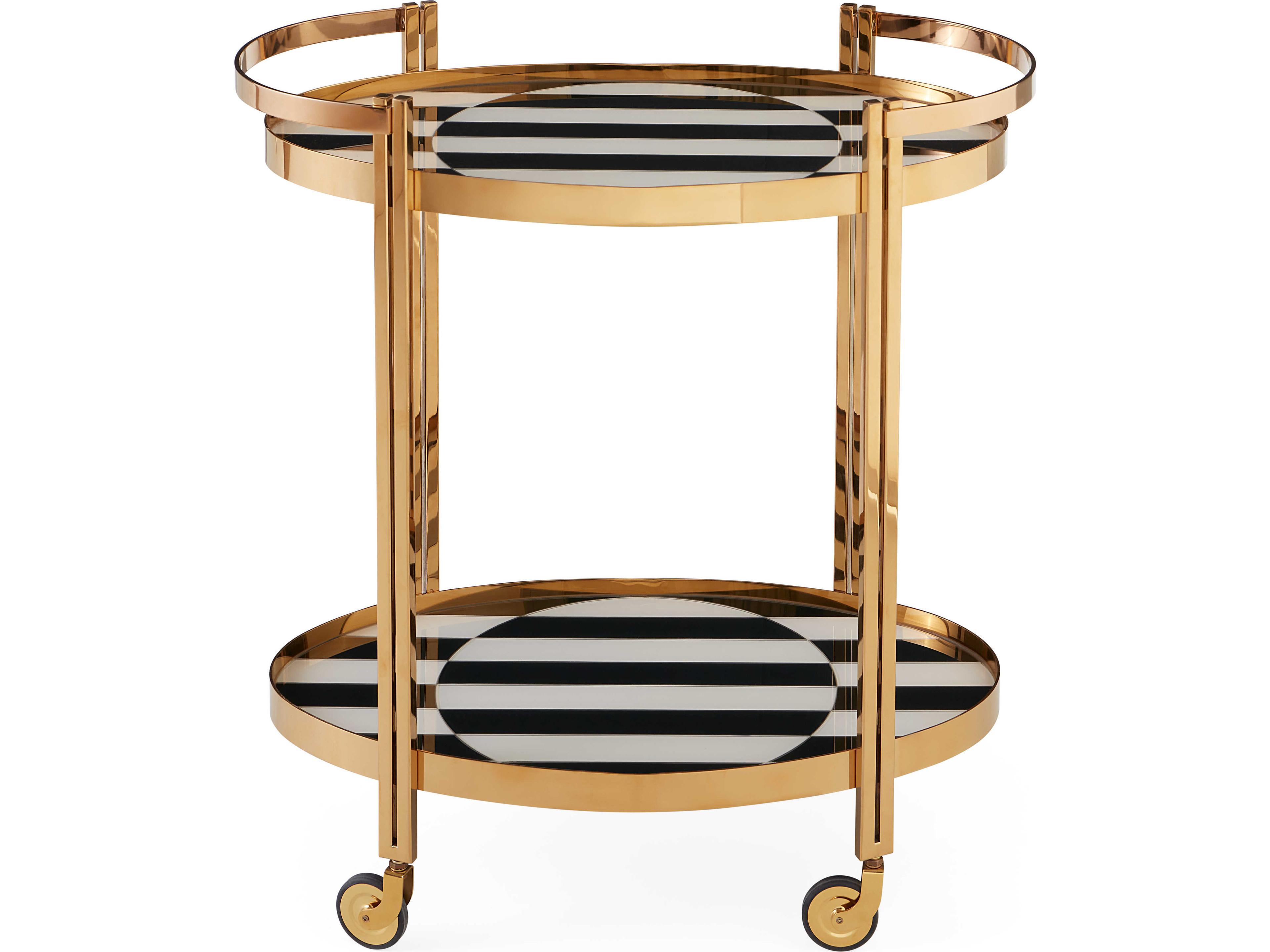 Jonathan Adler Op Art Wood Charcoal Ivory Polished Brass Bar Cart