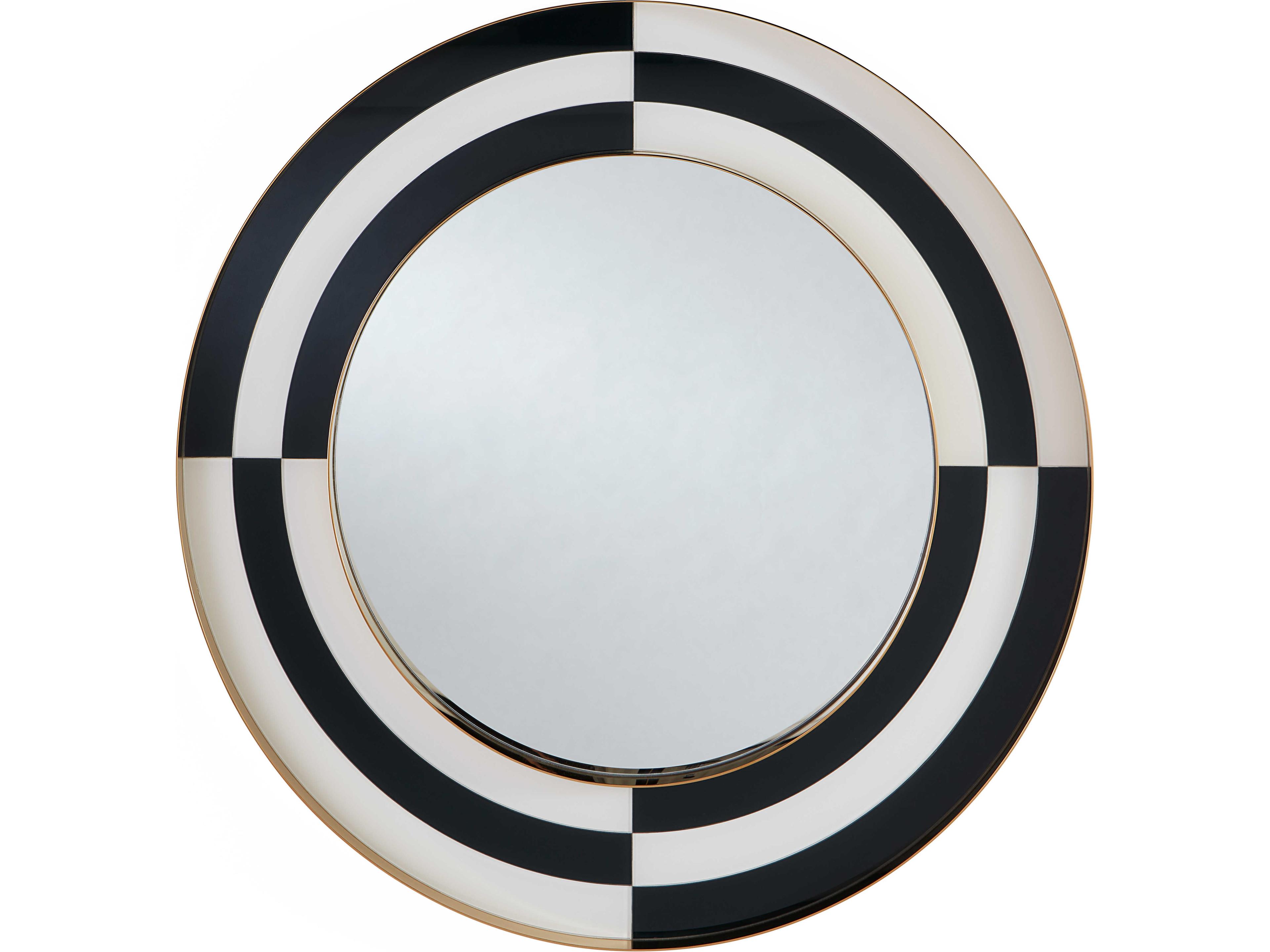 Op Art Charcoal Ivory Polished Brass Wall Mirror Round