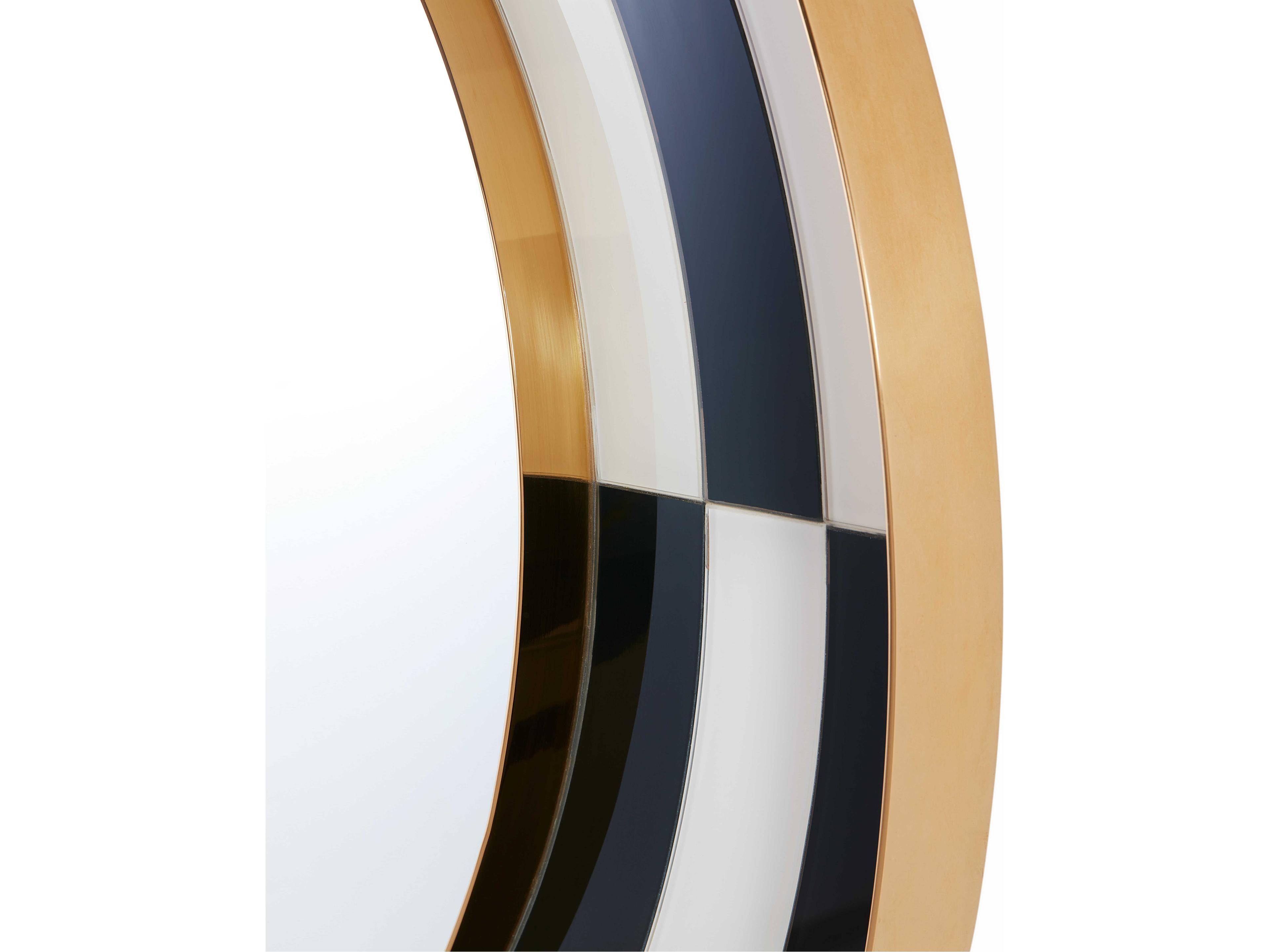 Jonathan Adler Op Art Charcoal Ivory Polished Brass Wall Mirror Round