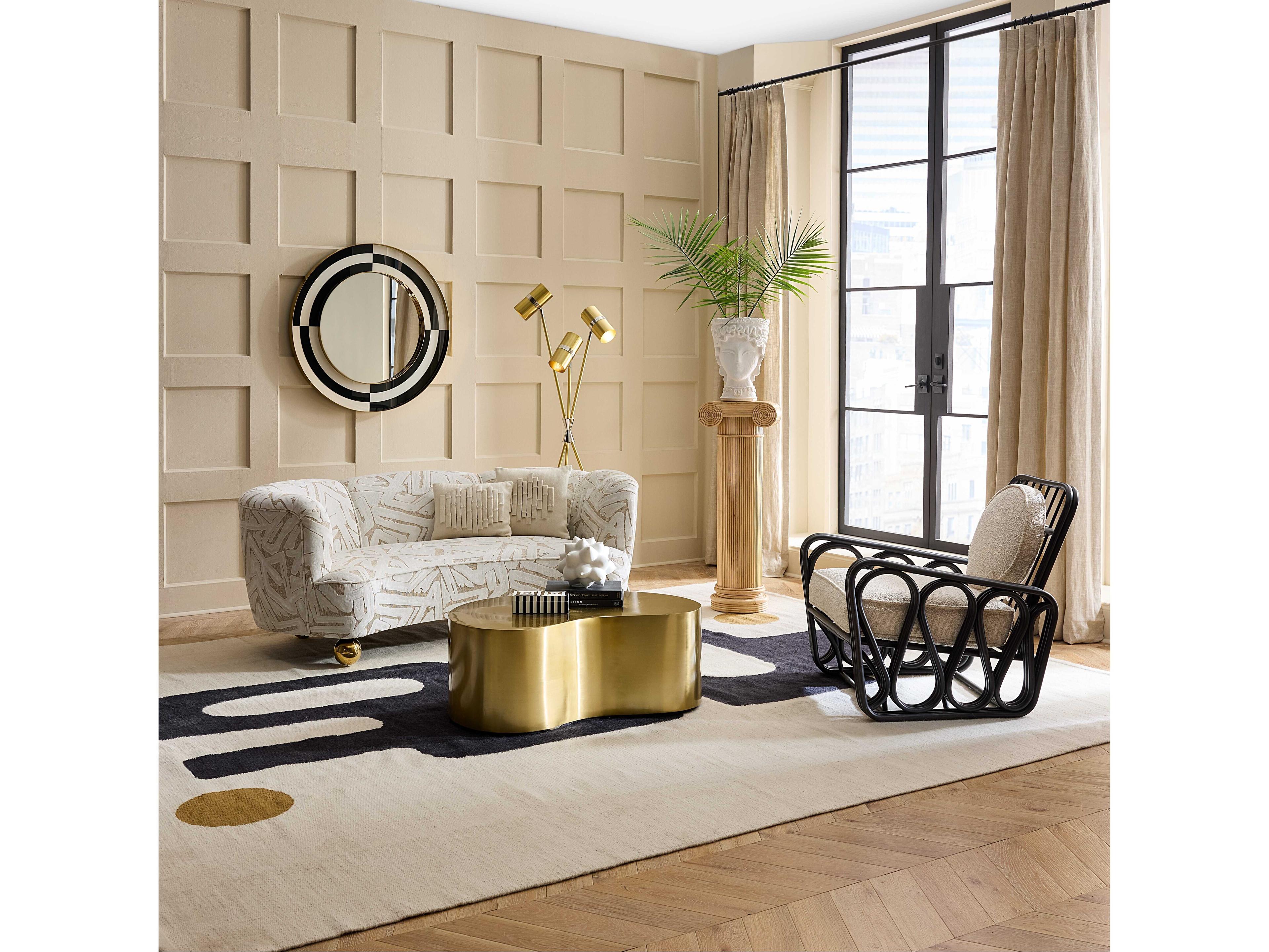 Jonathan Adler Op Art Charcoal Ivory Polished Brass Wall Mirror Round