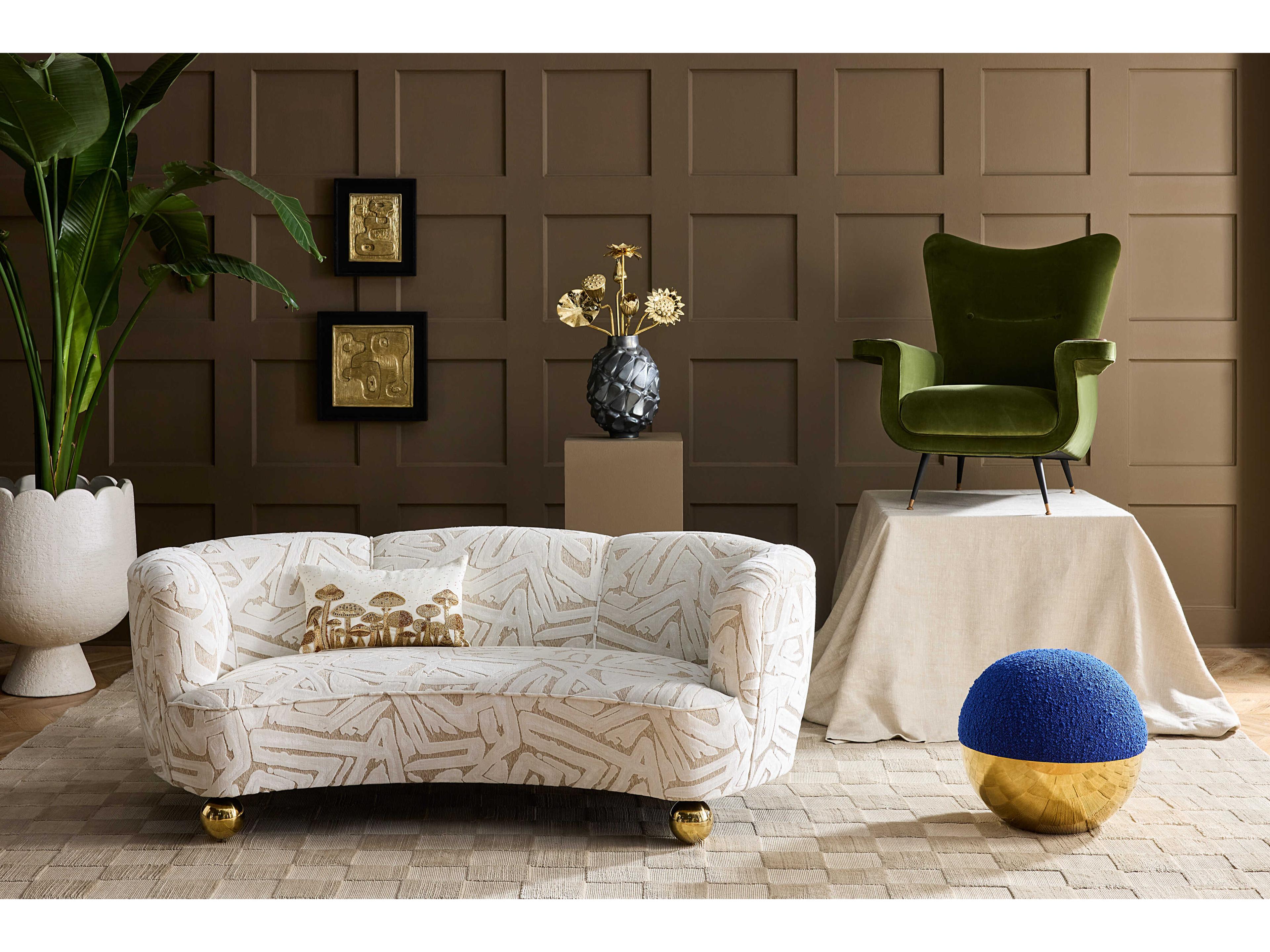 Jonathan Adler Alphaville Cirrus Cobalt Olympus Ivory Blue Upholstered Accent Stool