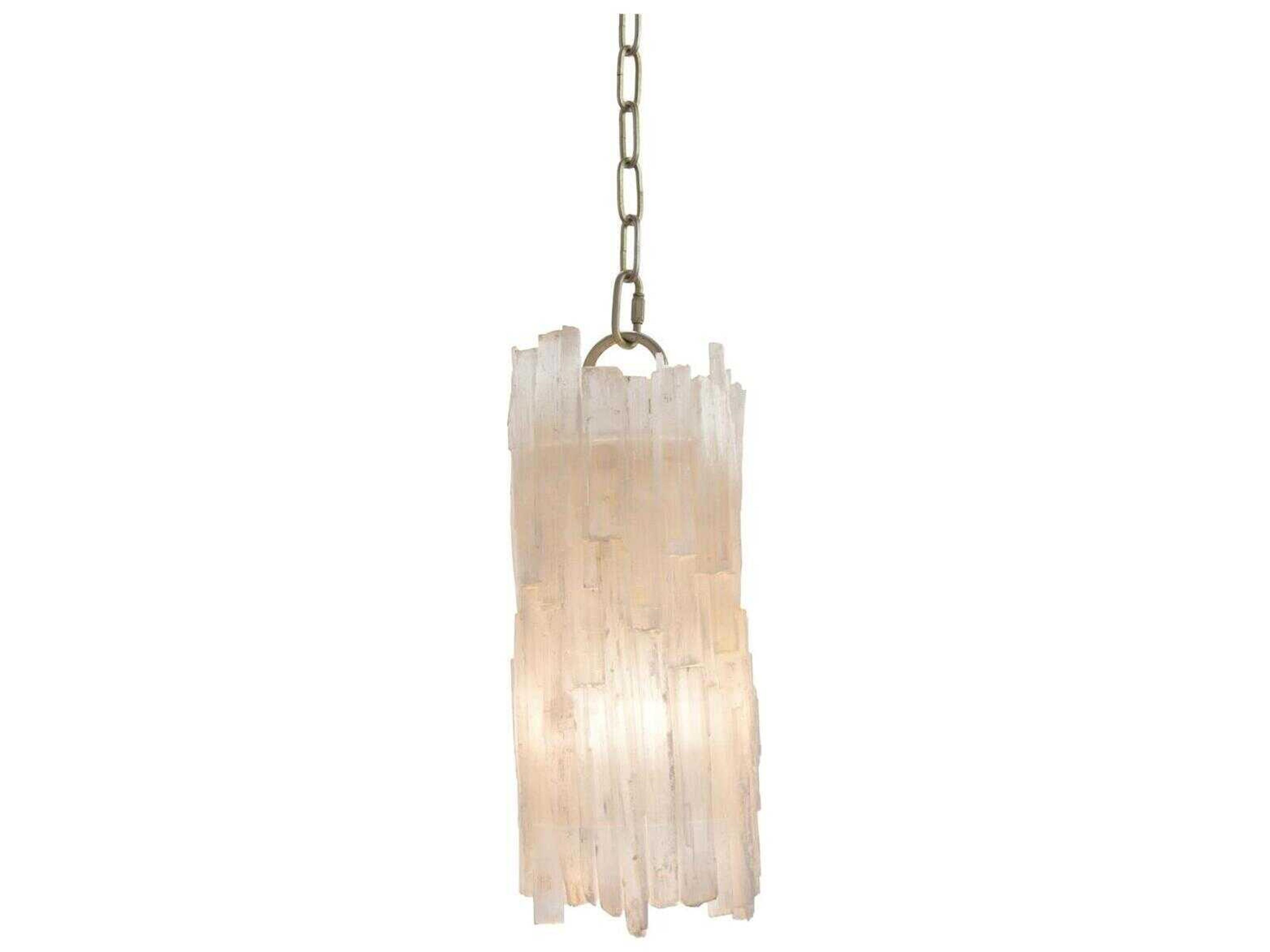 Natural Selenite Pendant Light in Silver Leaf