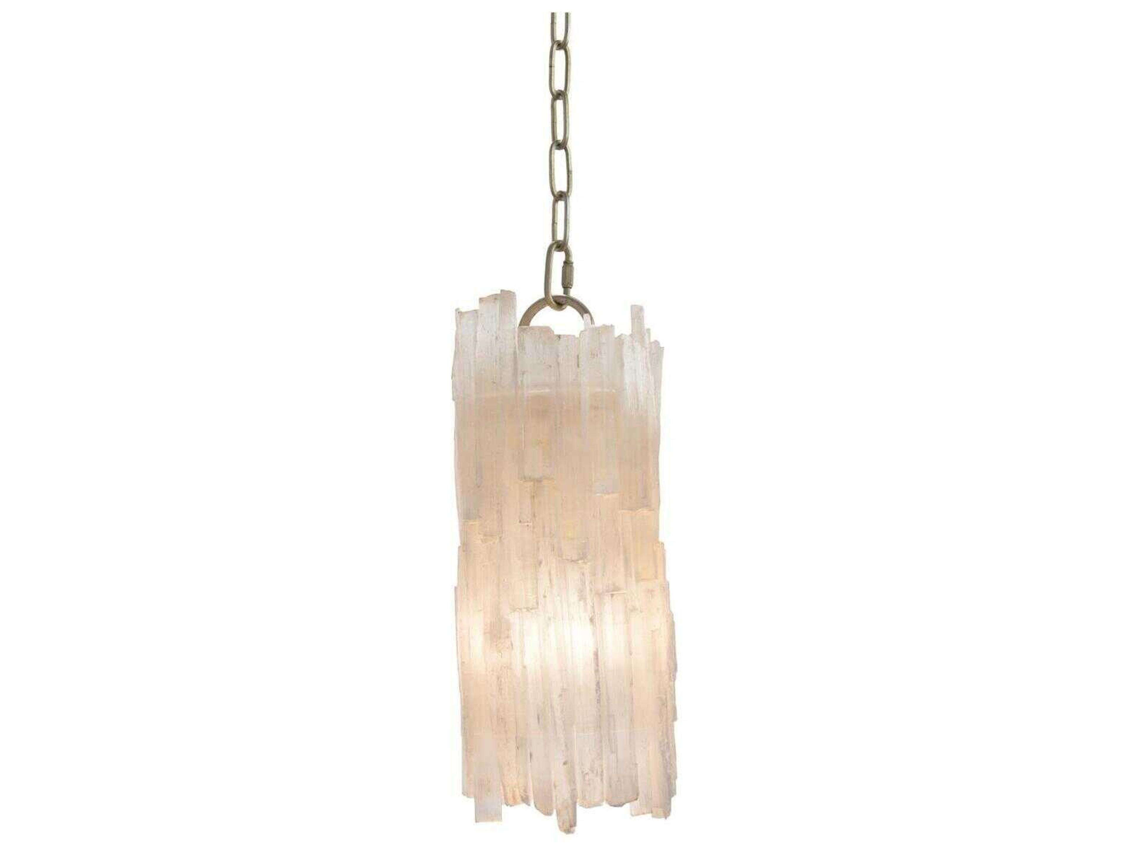John Richard Mark McDowell Natural Selenite 1-Light Clear Crystal Cylinder Mini Pendant