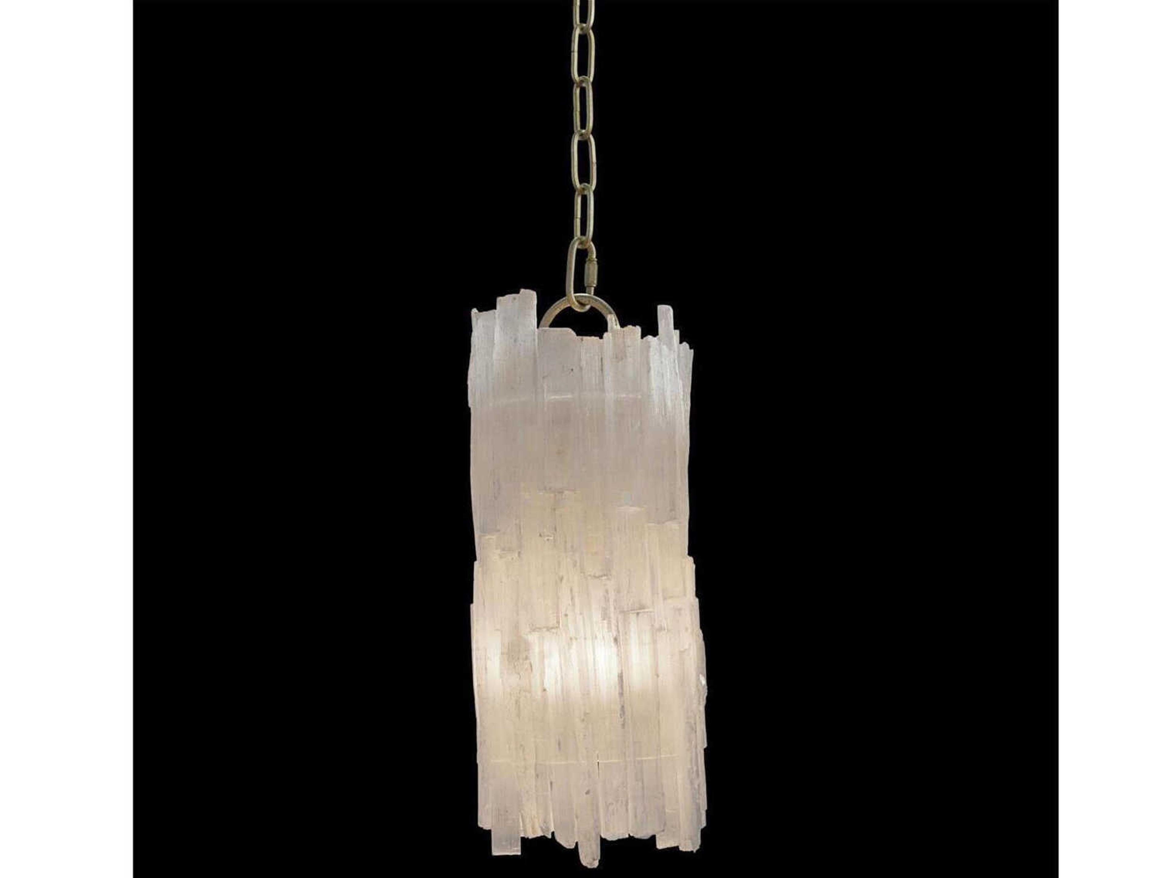 John Richard Mark McDowell Natural Selenite 1-Light Clear Crystal Cylinder Mini Pendant