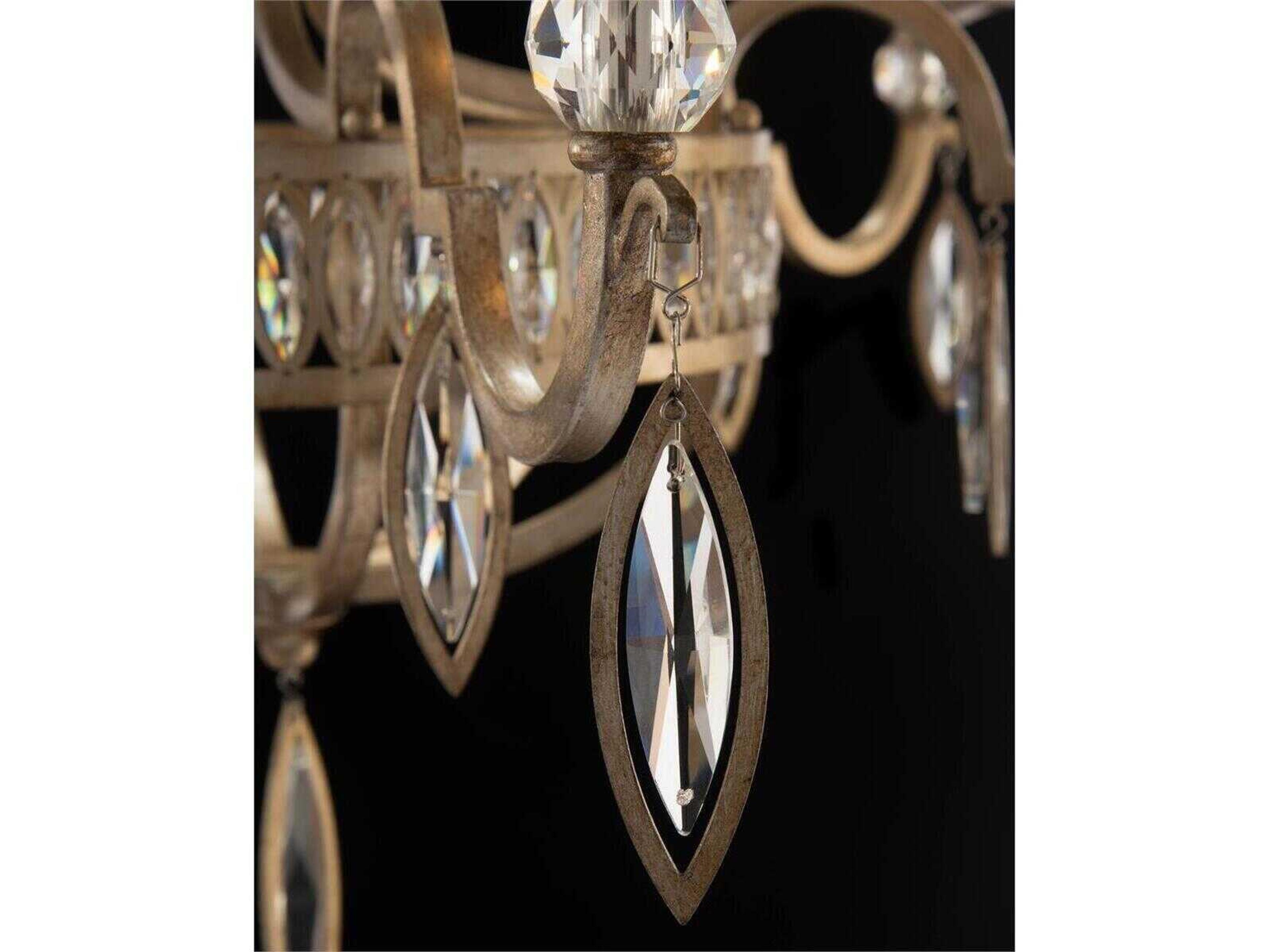 John Richard Mark McDowell Marquis 6-Light Antique Silver Leaf Crystal Candelabra Chandelier