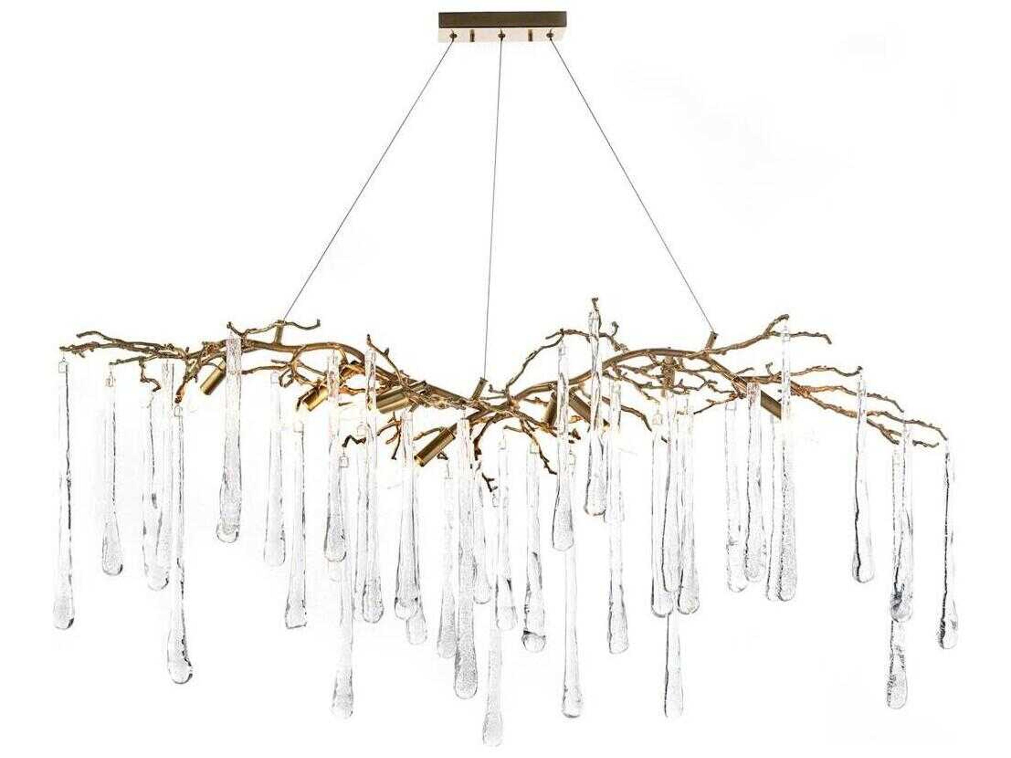 Teardrop Linear Chandelier in Brass with Glass Accents