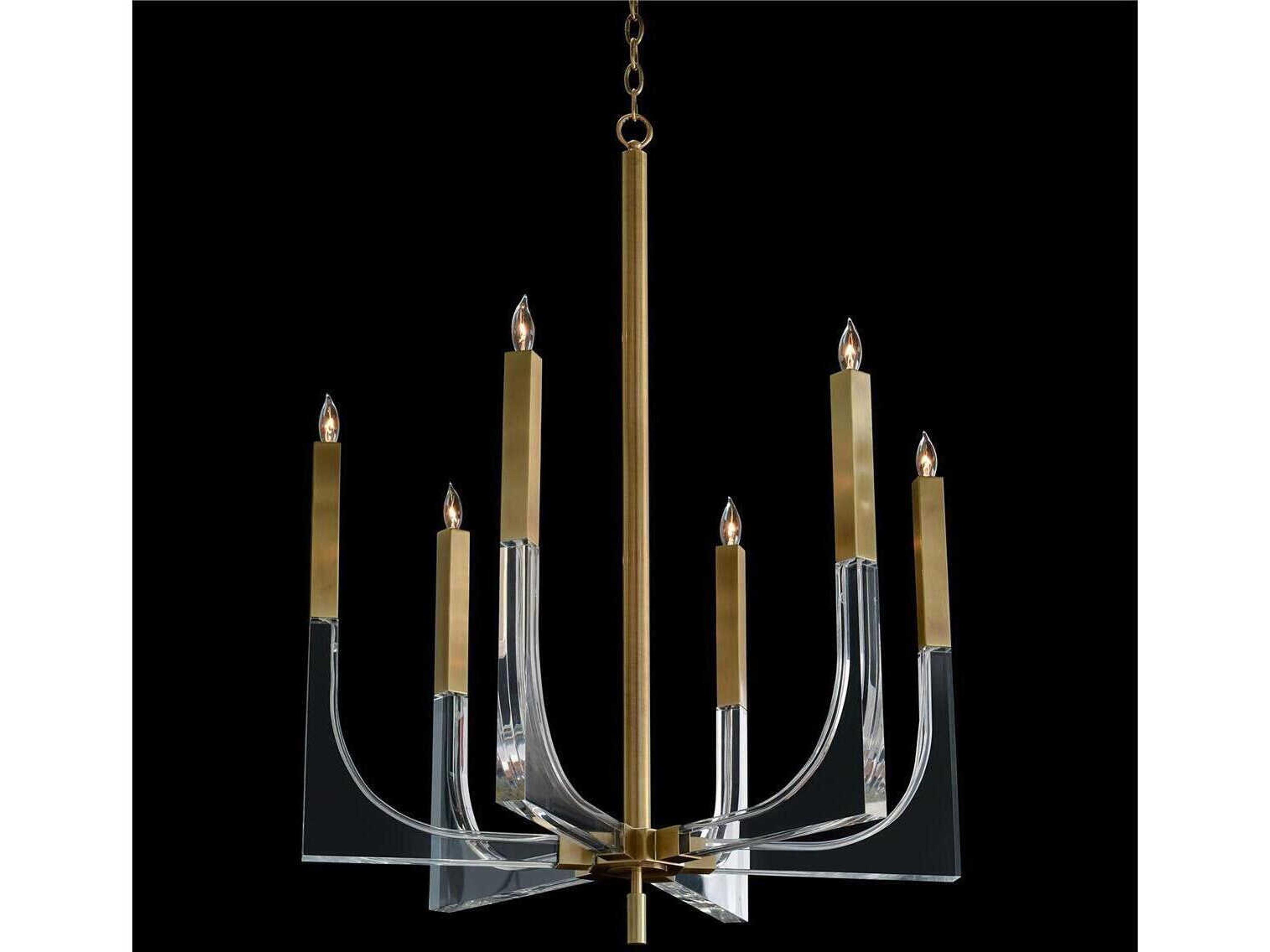 6-Light Acrylic Antique Brass Clear Candelabra Chandelier