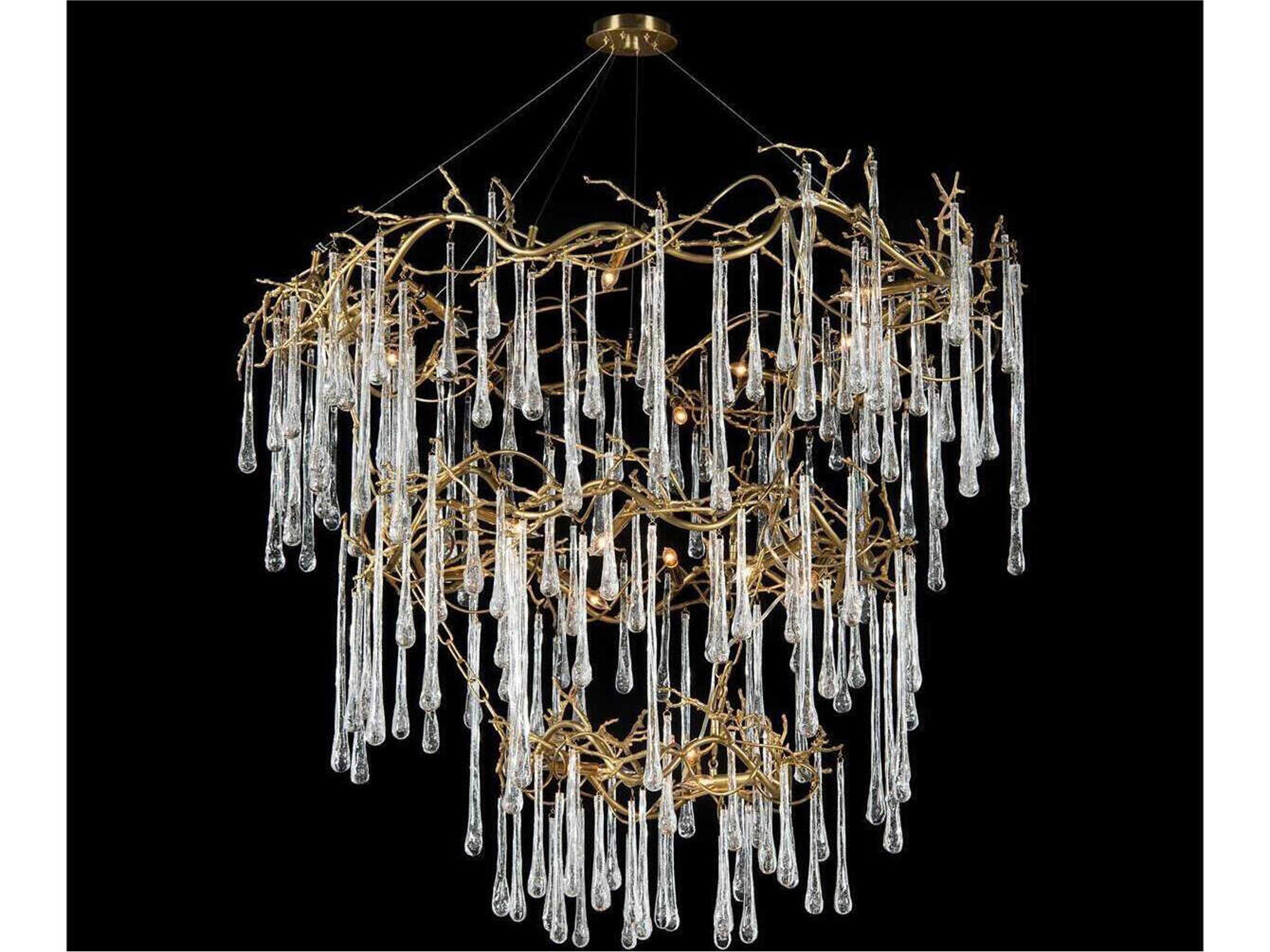 Branched 20-Light Clear Crystal Glass Candelabra Tiered Chandelier