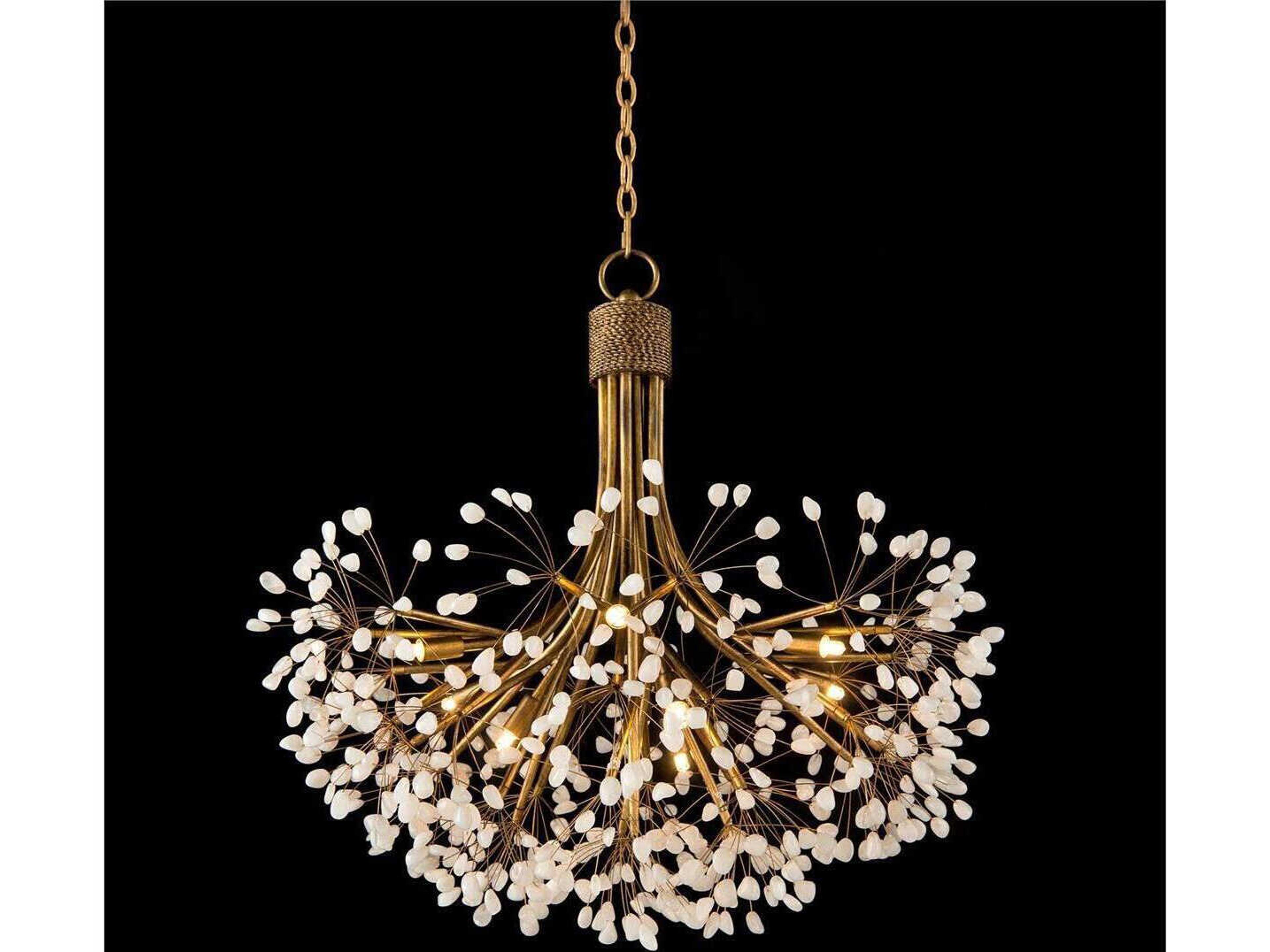 9-Light Quartz Chandelier in Gold Leaf