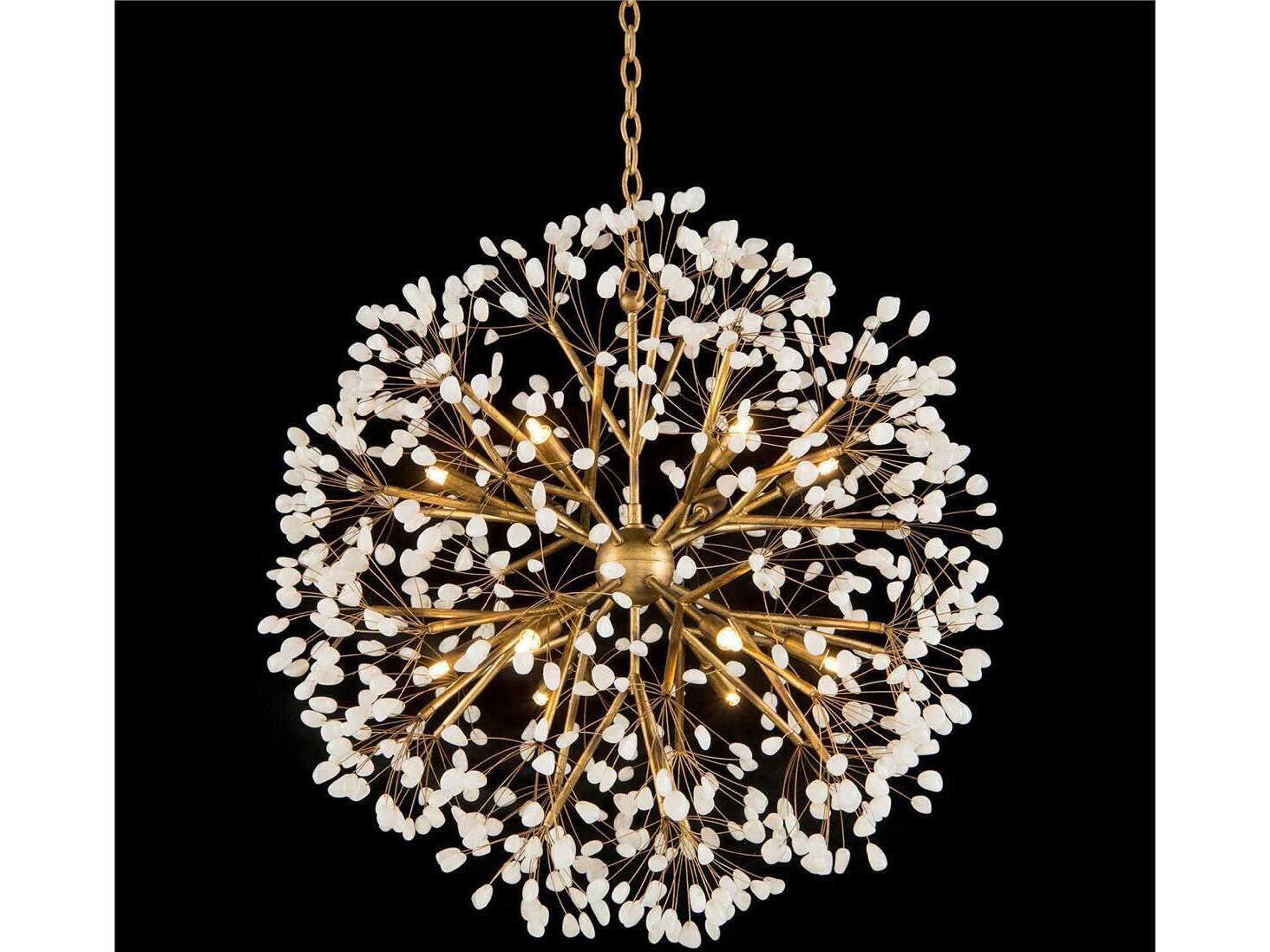 Spherical 12-Light Gold Leaf Crystal Pendant