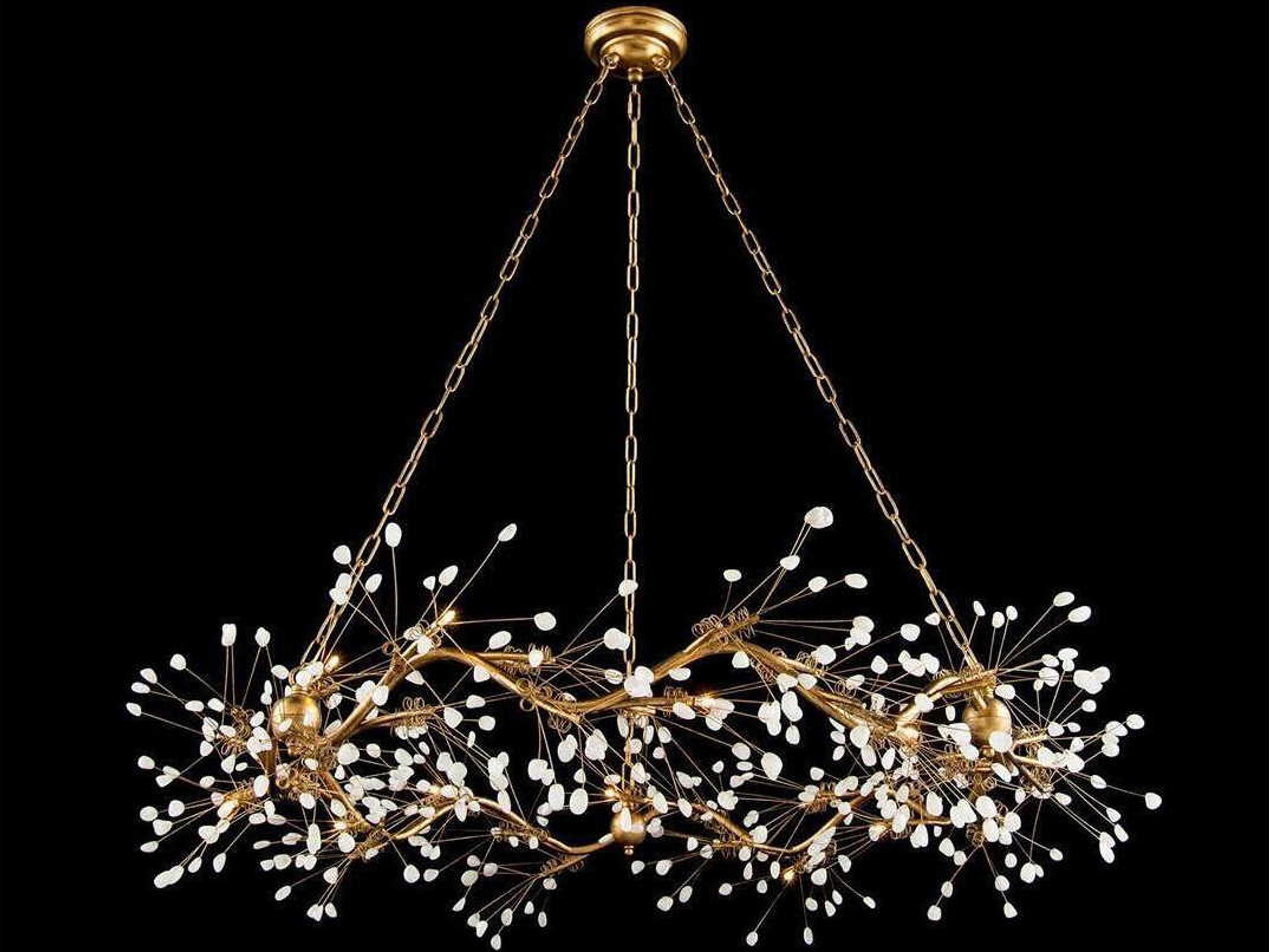 Waving 12-Light Gold Leaf White Round Pendant