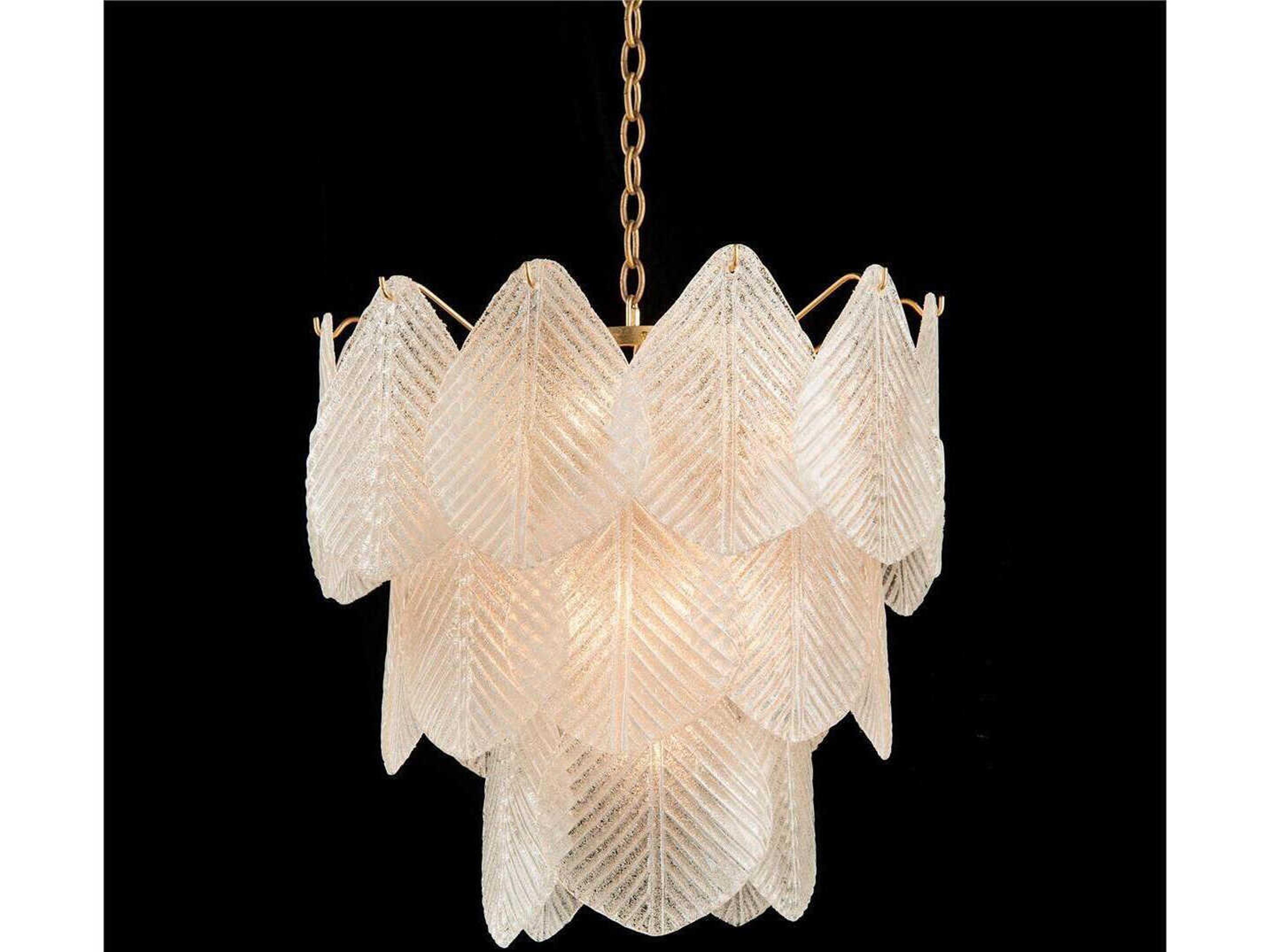 9-Light Antique Gold Leaf White Glass Tiered Pendant