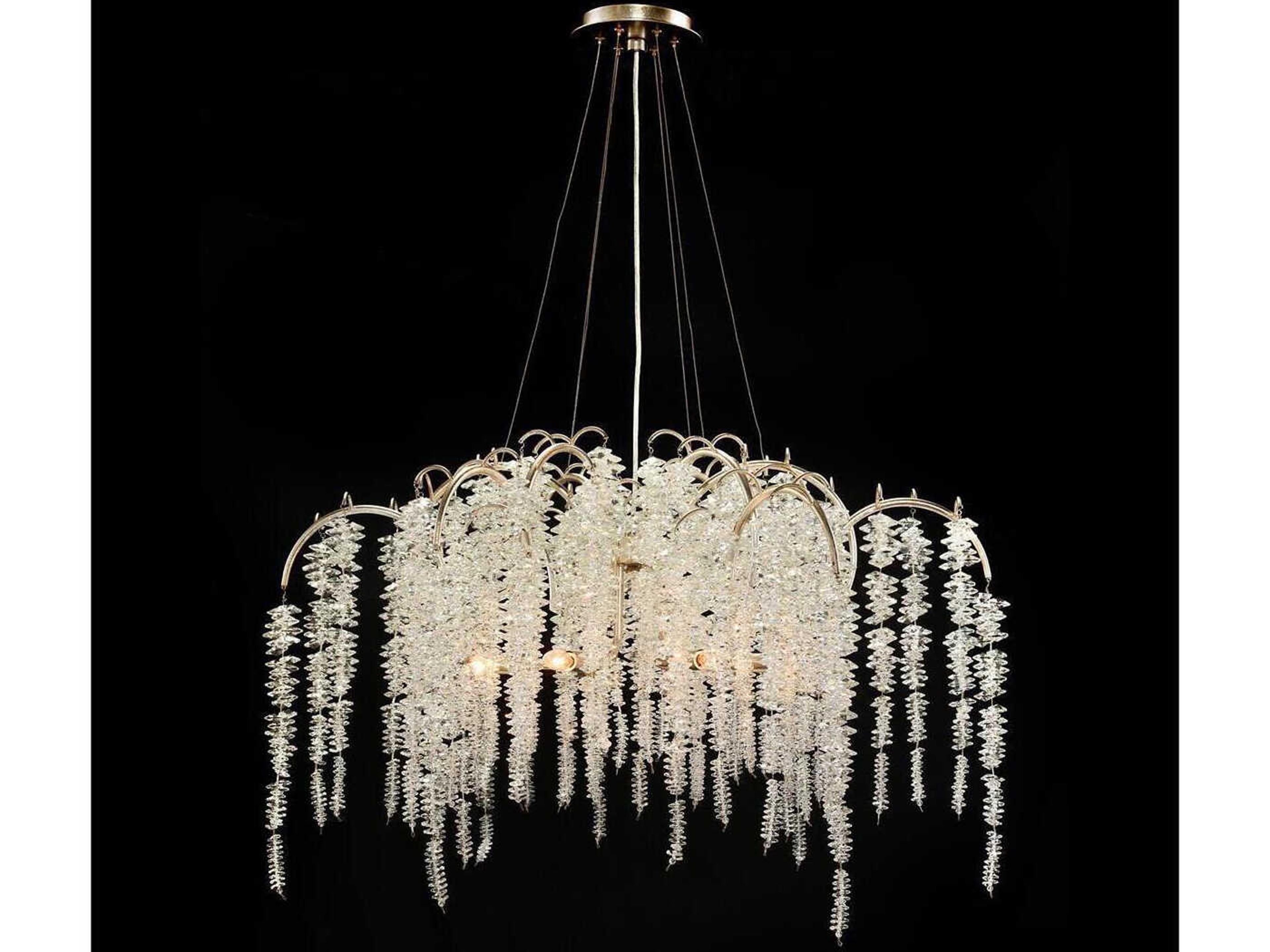 6-Light Cascading Crystal Chandelier in Antique Silver Leaf