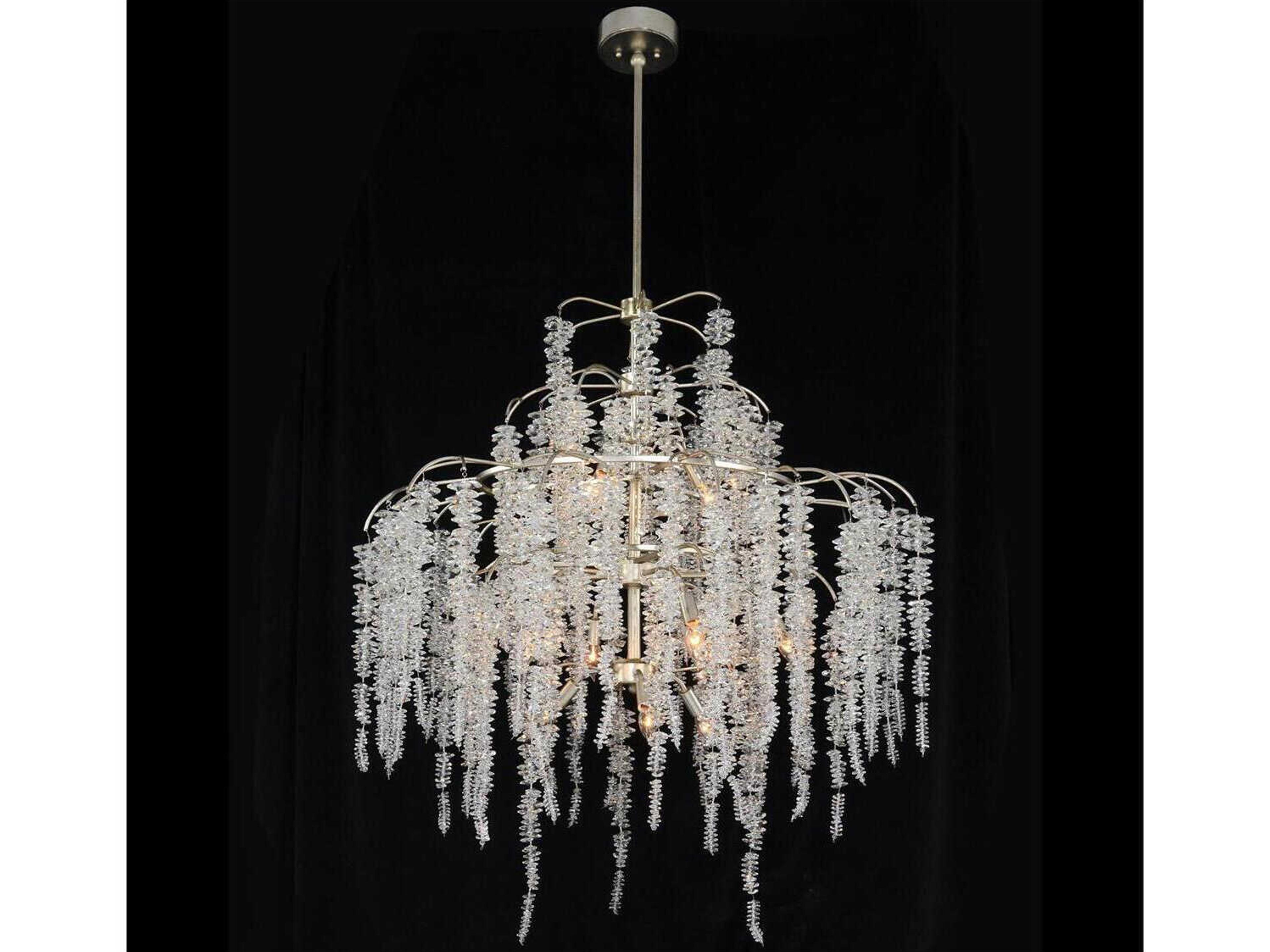 12-Light Cascading Crystal Chandelier in Antique Silver