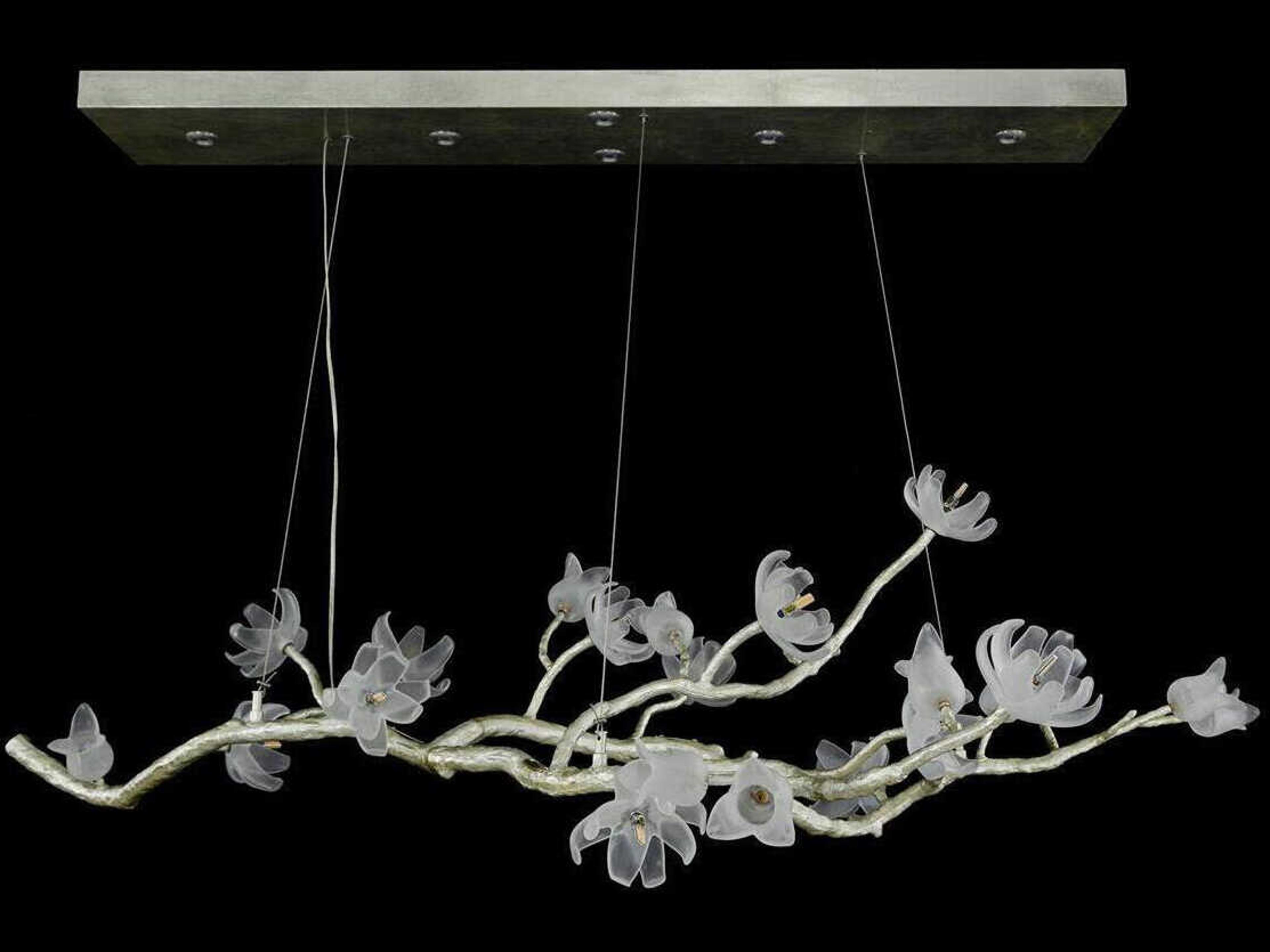John Richard Mark McDowell Churippu 13-Light Antiqued Silver Leaf Glass LED Linear Island Pendant