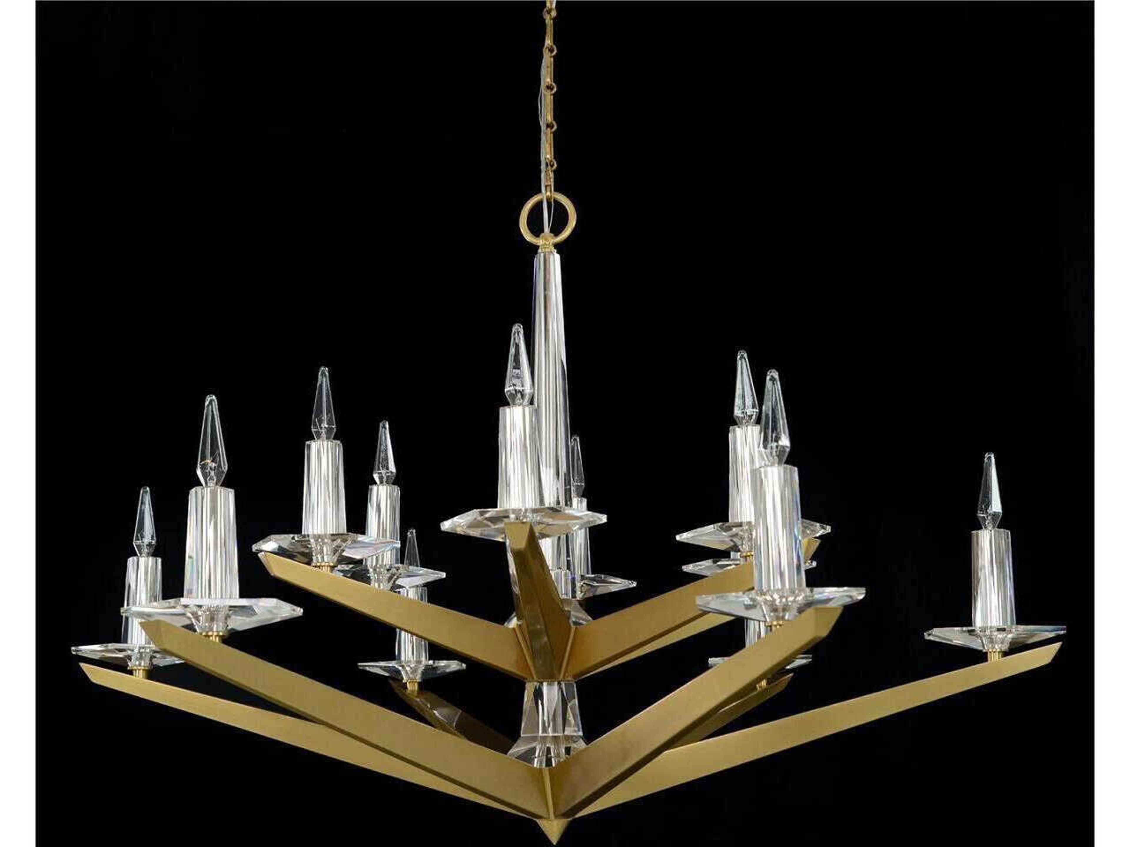 John Richard Kevin VonKluck Antares 12-Light Brushed Brass Crystal Glass Chandelier