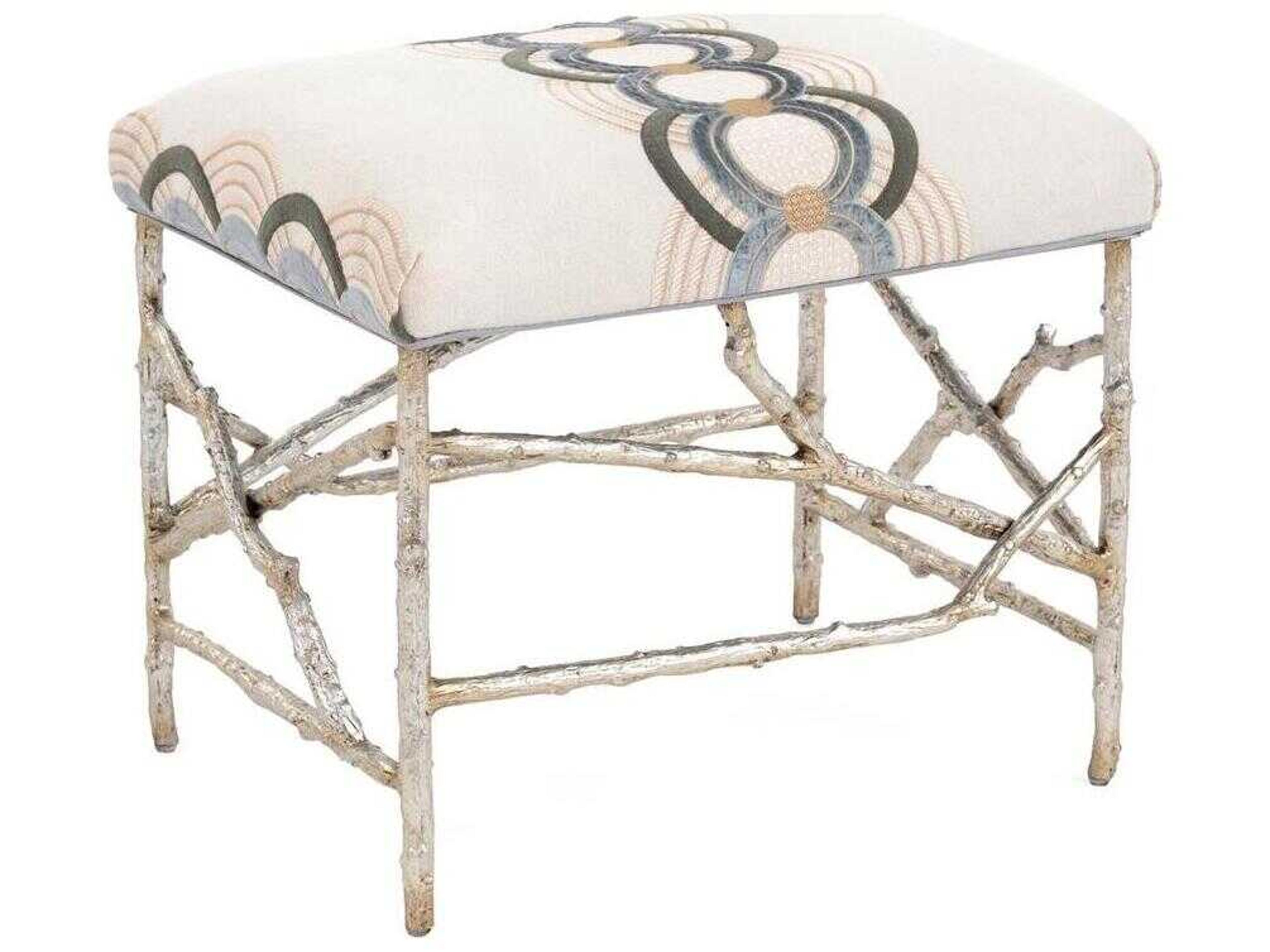 Branch-Style Transitional Silver Upholstered Ottoman