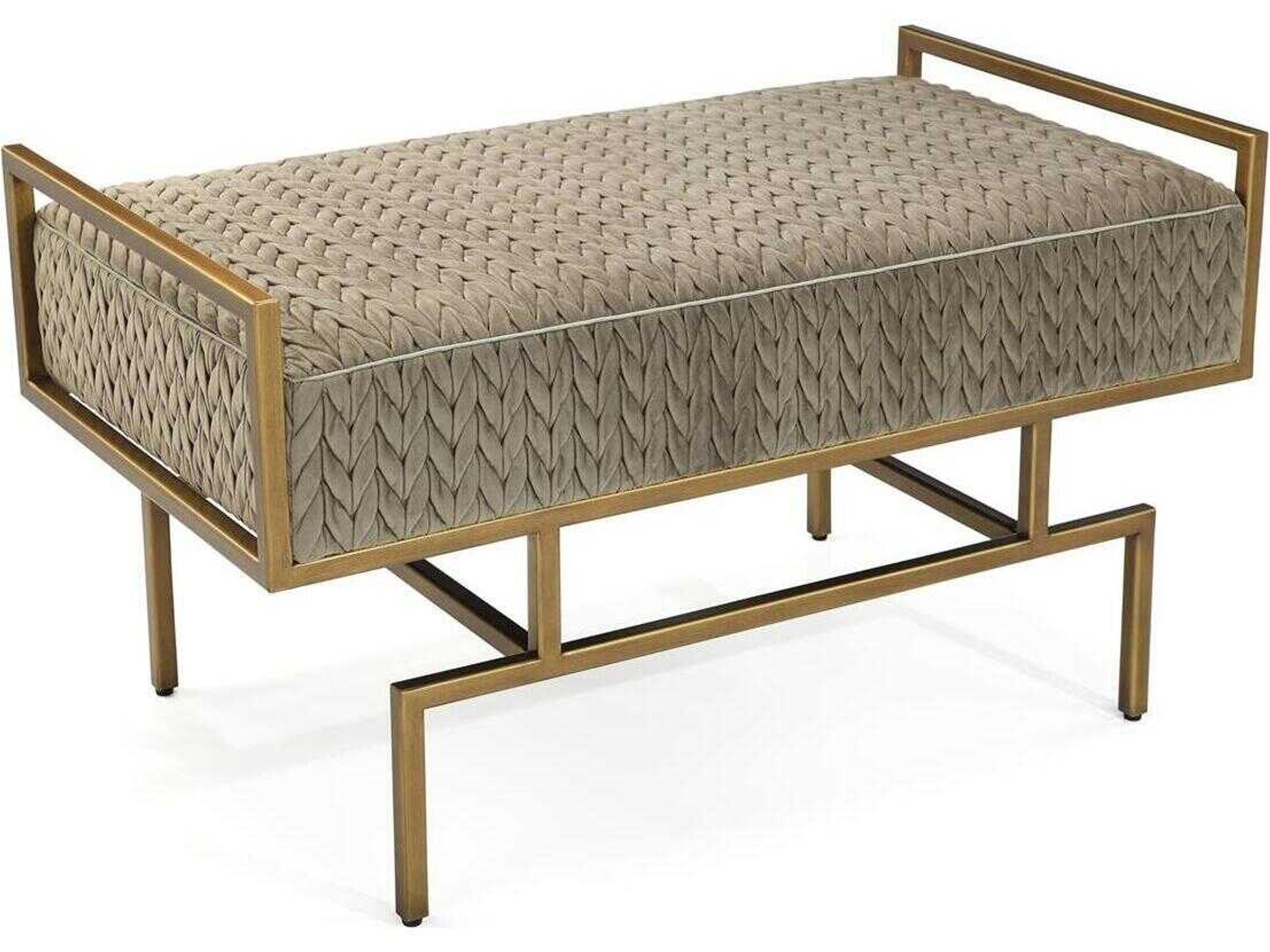 John Richard Wiggins Braid Mushroom Aztec Gold Upholstered Accent Bench