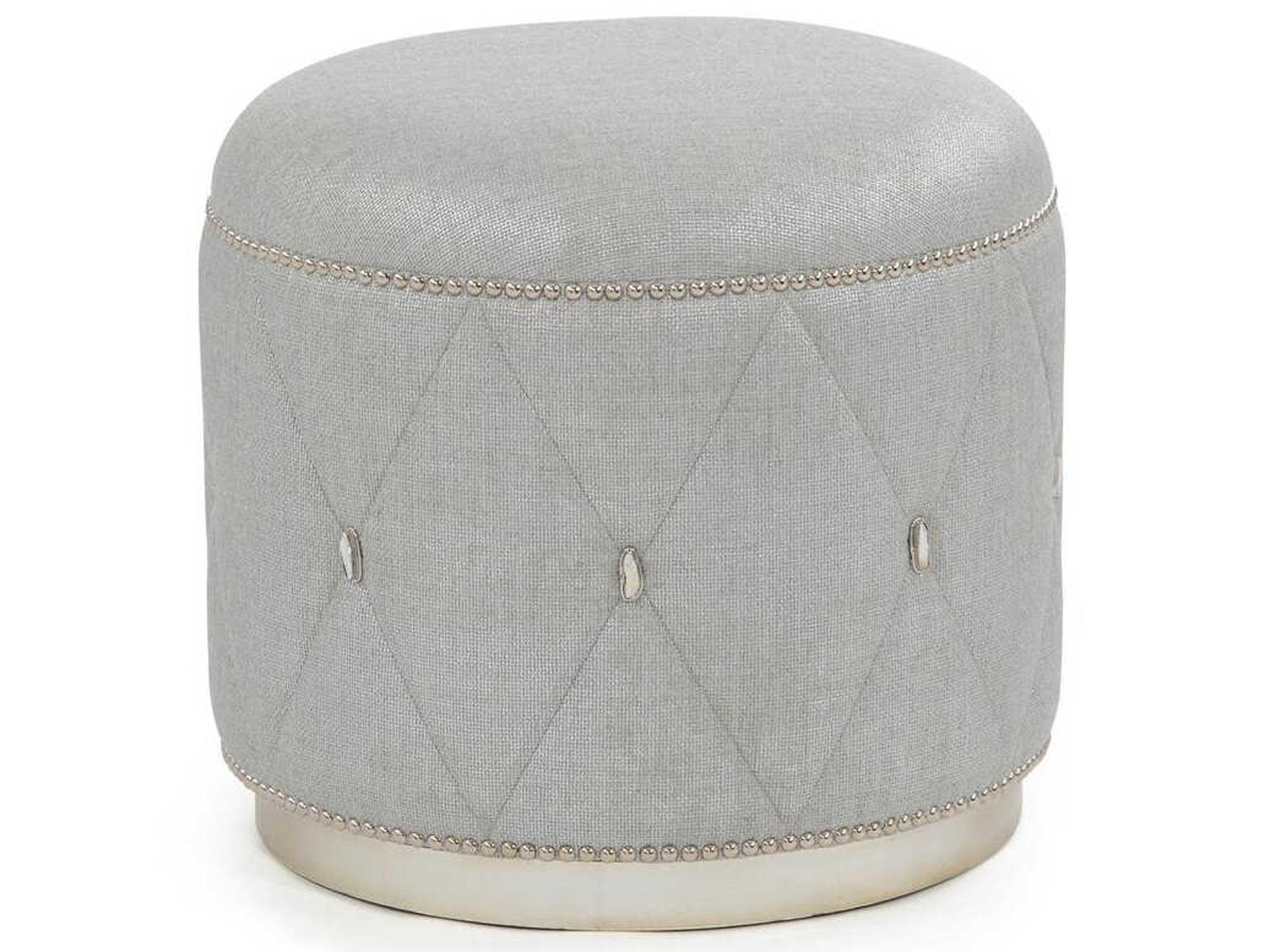 Christine Rendino Diamond Gray Nickel Silver Upholstered Ottoman