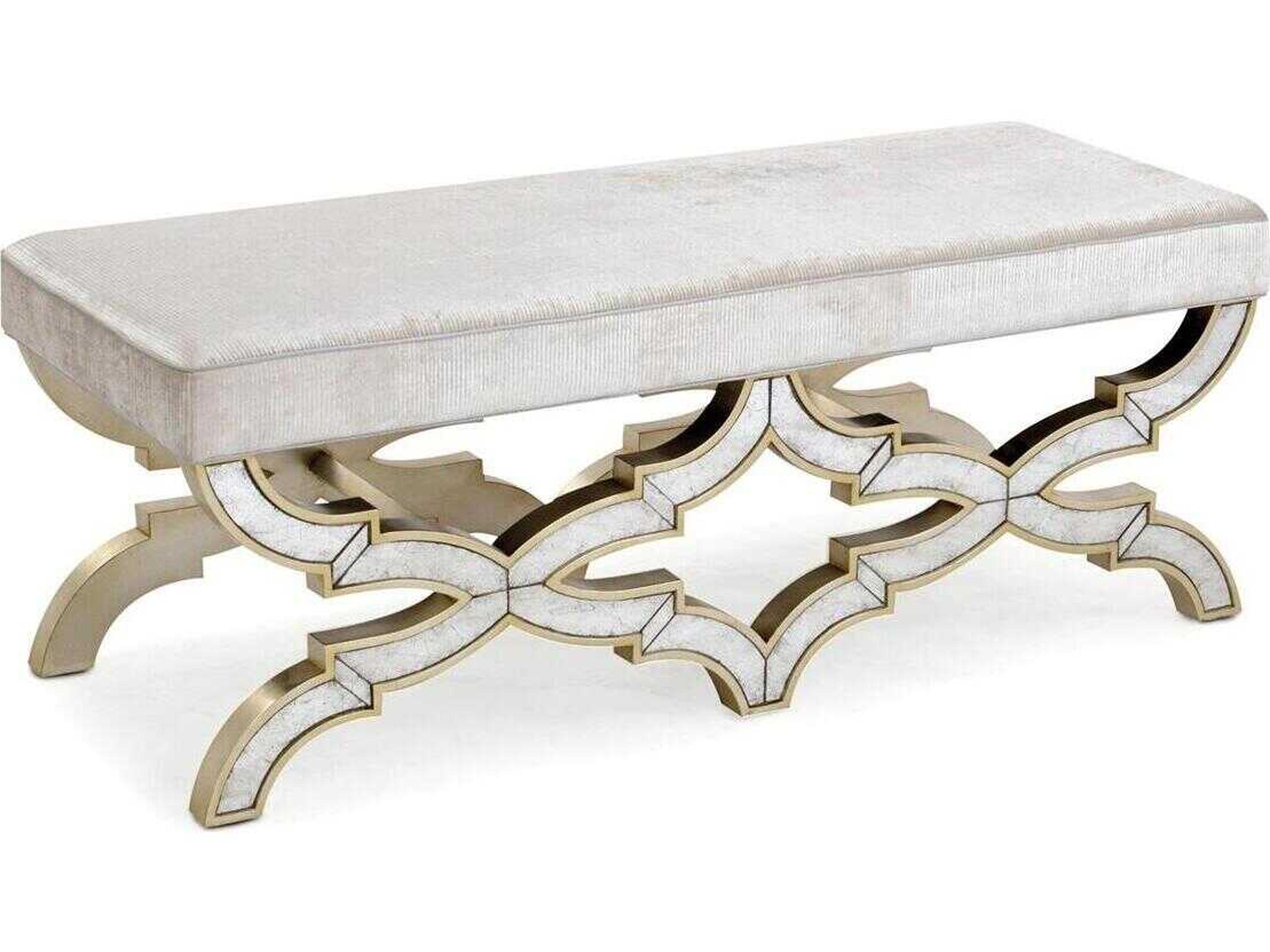 John Richard Trivi Silver Champagne Gold Upholstered Accent Bench