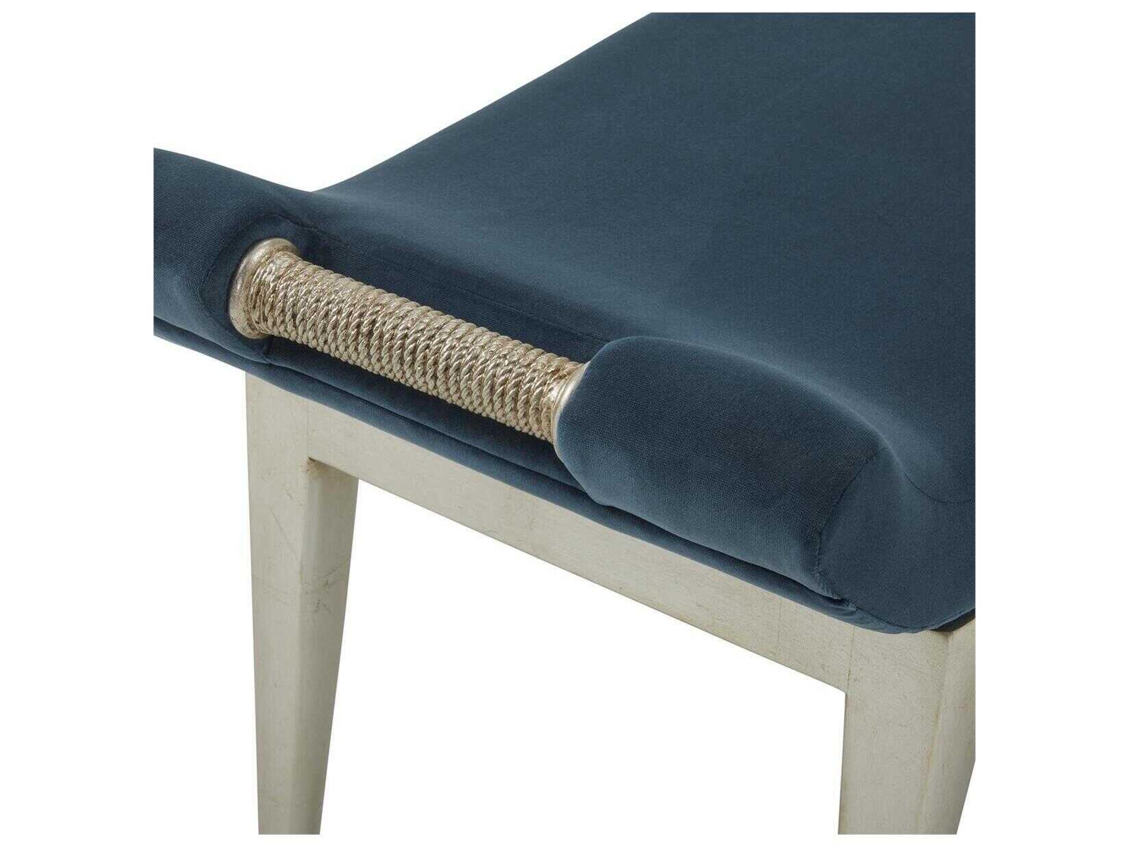 John Richard Wingtip Sapphire Champagne Silver Blue Upholstered Accent Bench
