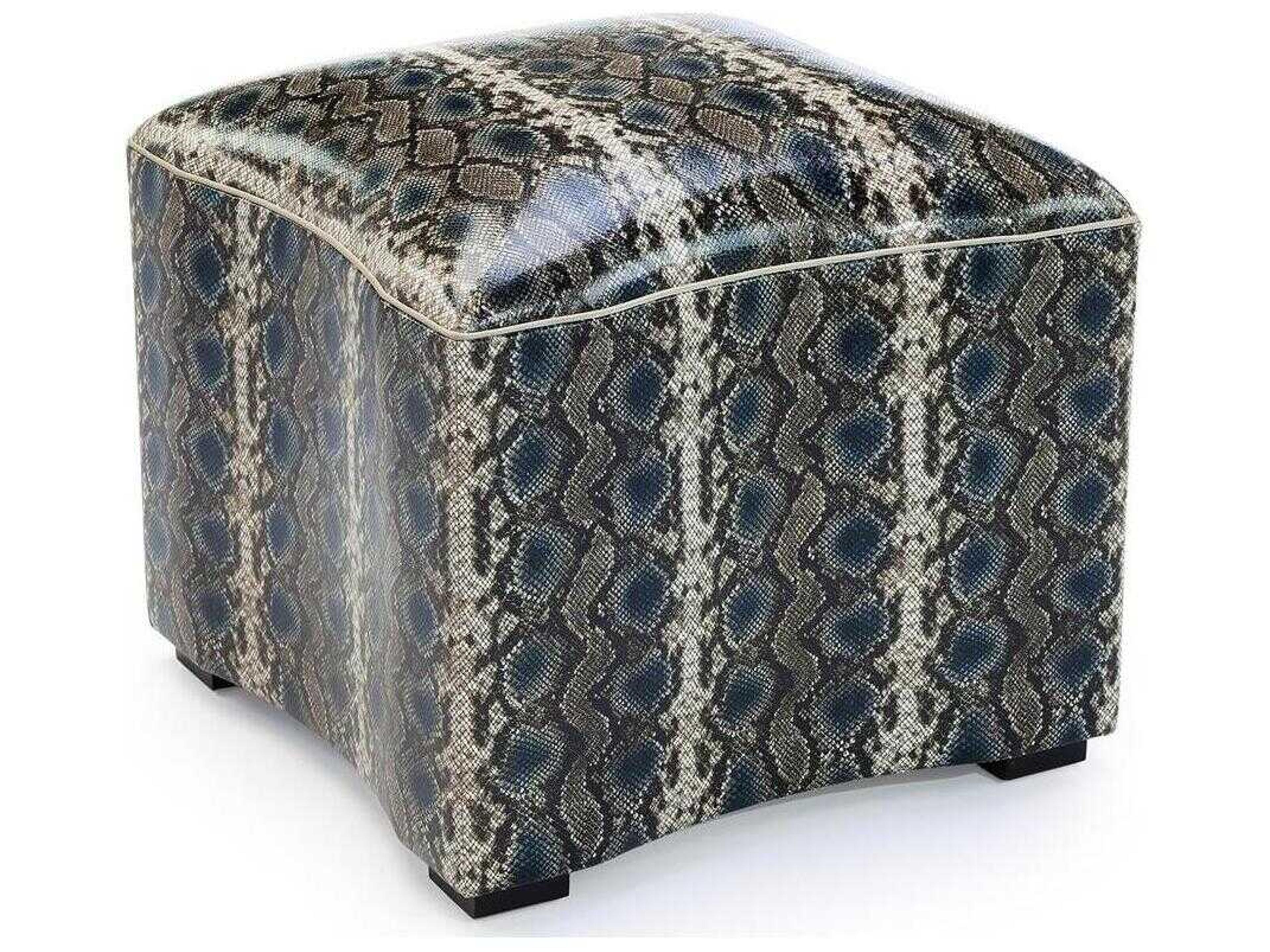Curved Viper Blue Upholstered Ottoman