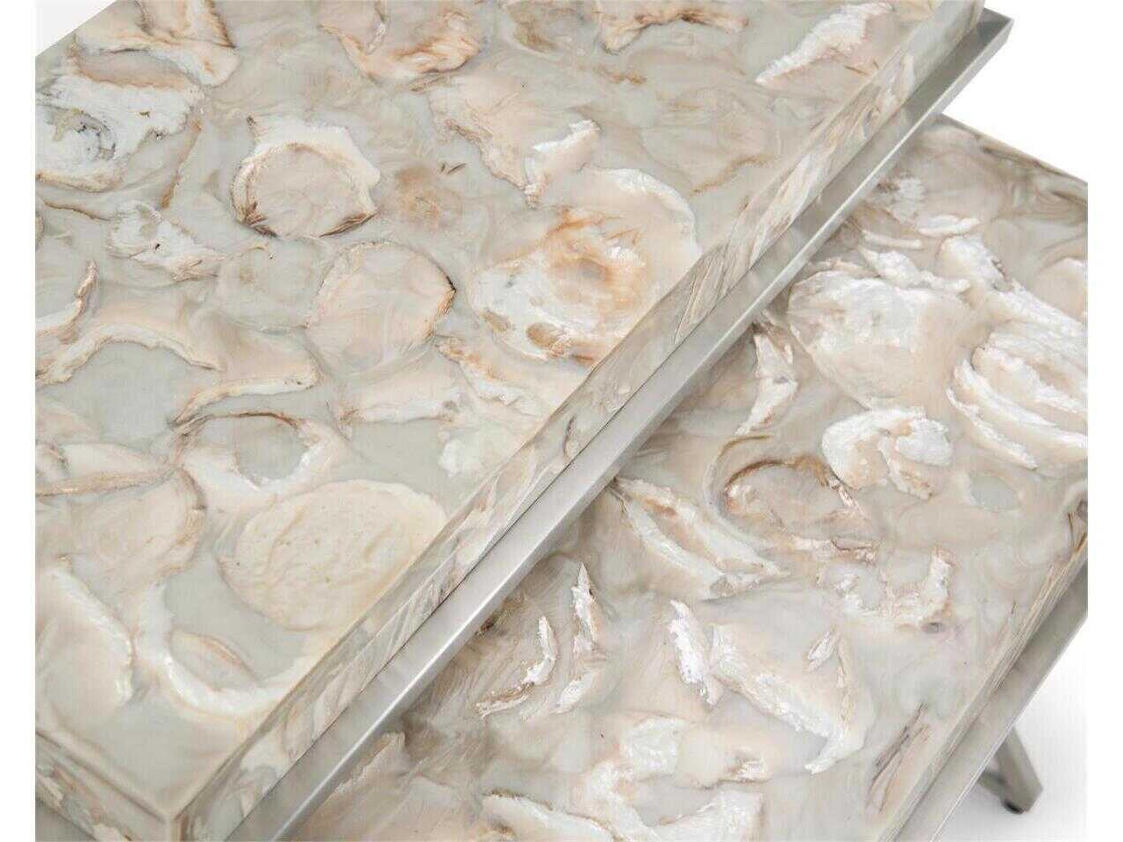 John Richard Mark McDowell Bottaro Rectangular Capiz White Stainless Steel End Table