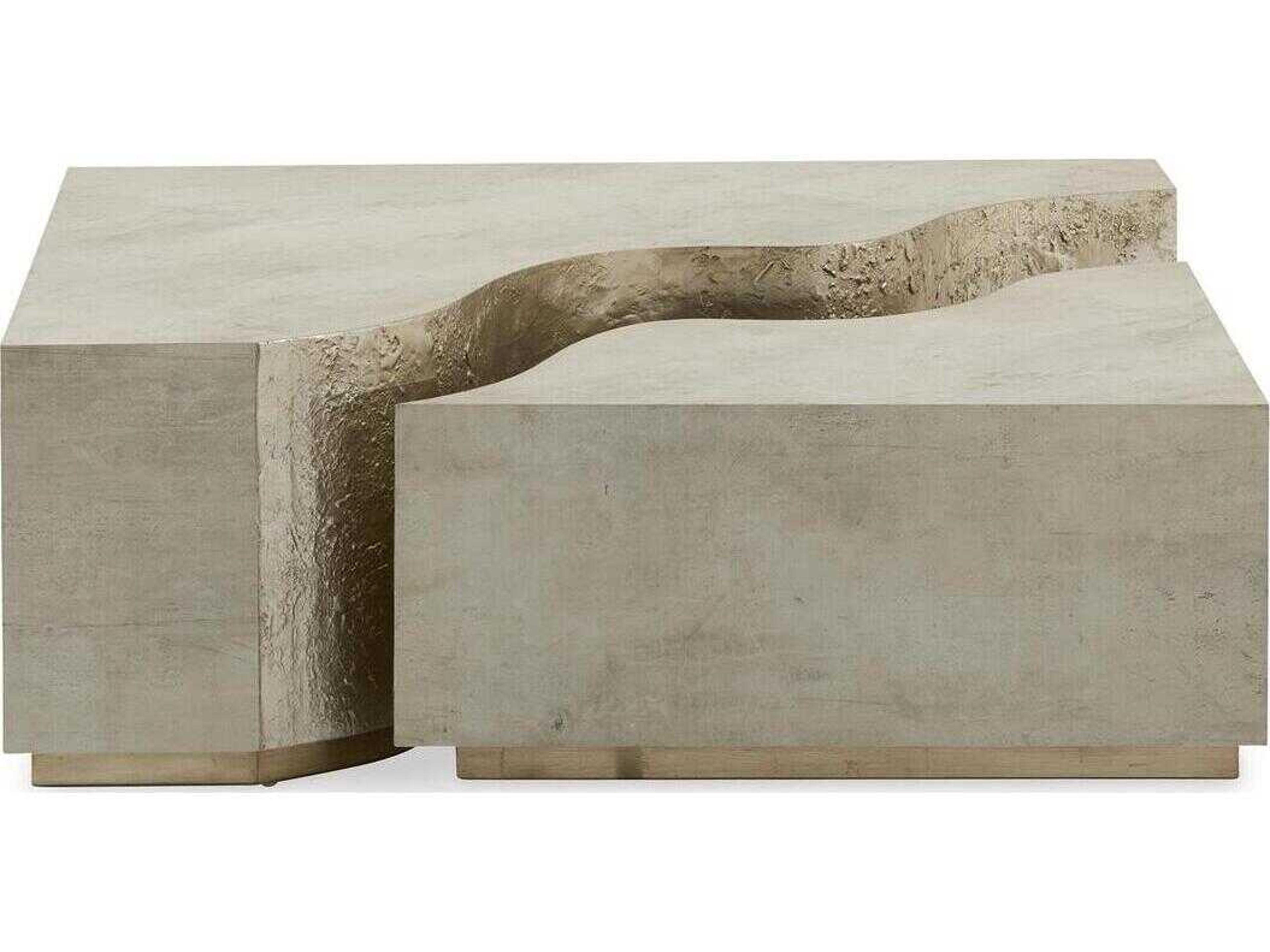 John Richard Denali Rectangular Wood Tiza Gesso Silver Coffee Table