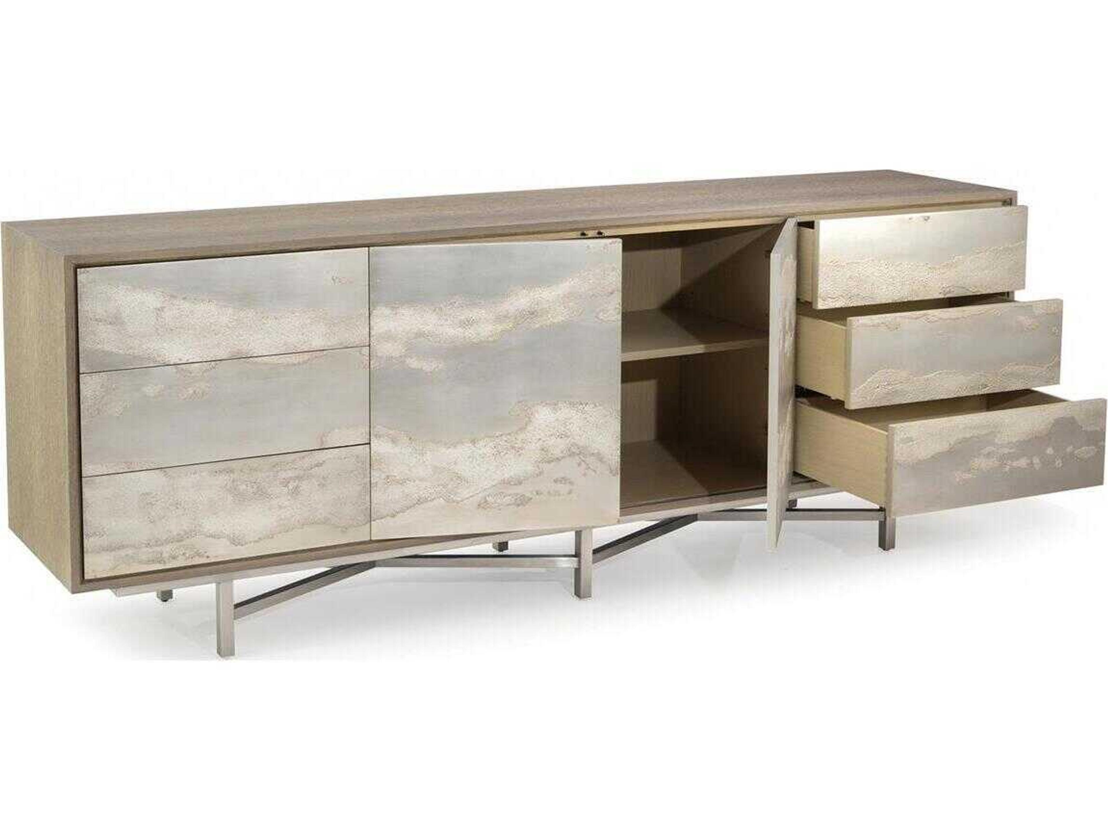 John Richard Mark McDowell Audley 94" Oak Wood Driftwood Silver Leaf Sideboard