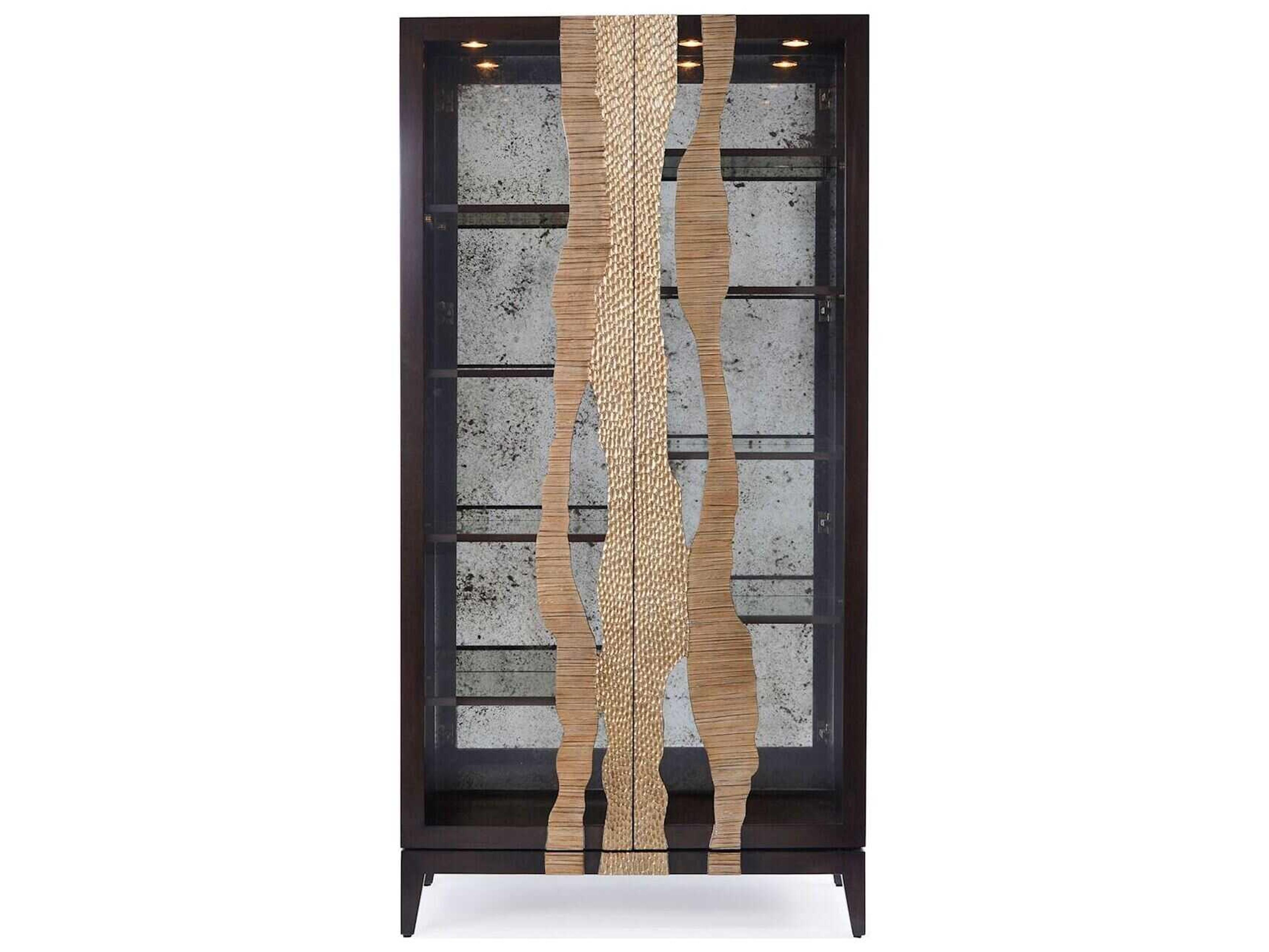 John Richard Mark McDowell River's Edge Beech Wood Gold Leaf Espresso Display Cabinet