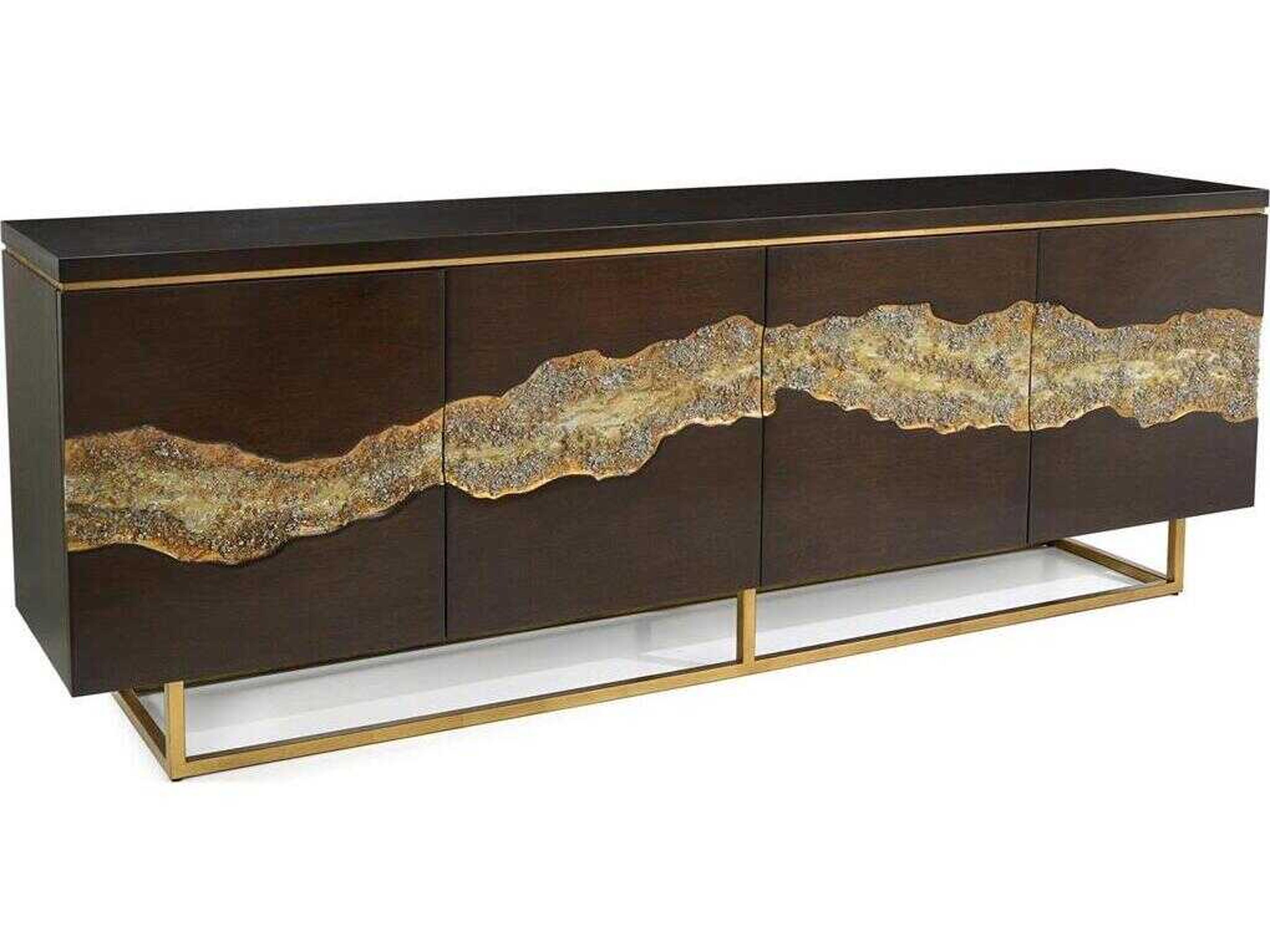 Mark McDowell Golden Valley 95" Walnut Wood Antique Gold Credenza Sideboard