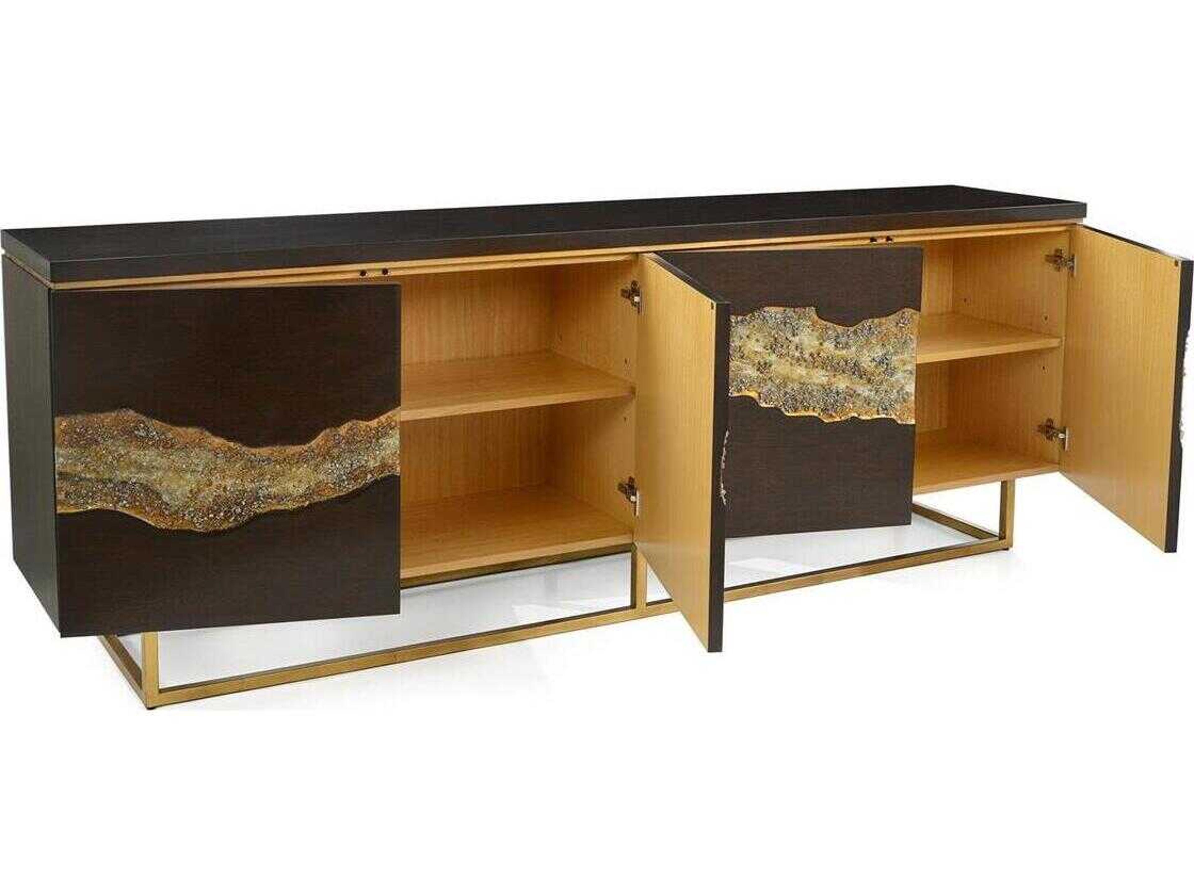 John Richard Mark McDowell Golden Valley 95" Walnut Wood Antique Gold Credenza Sideboard