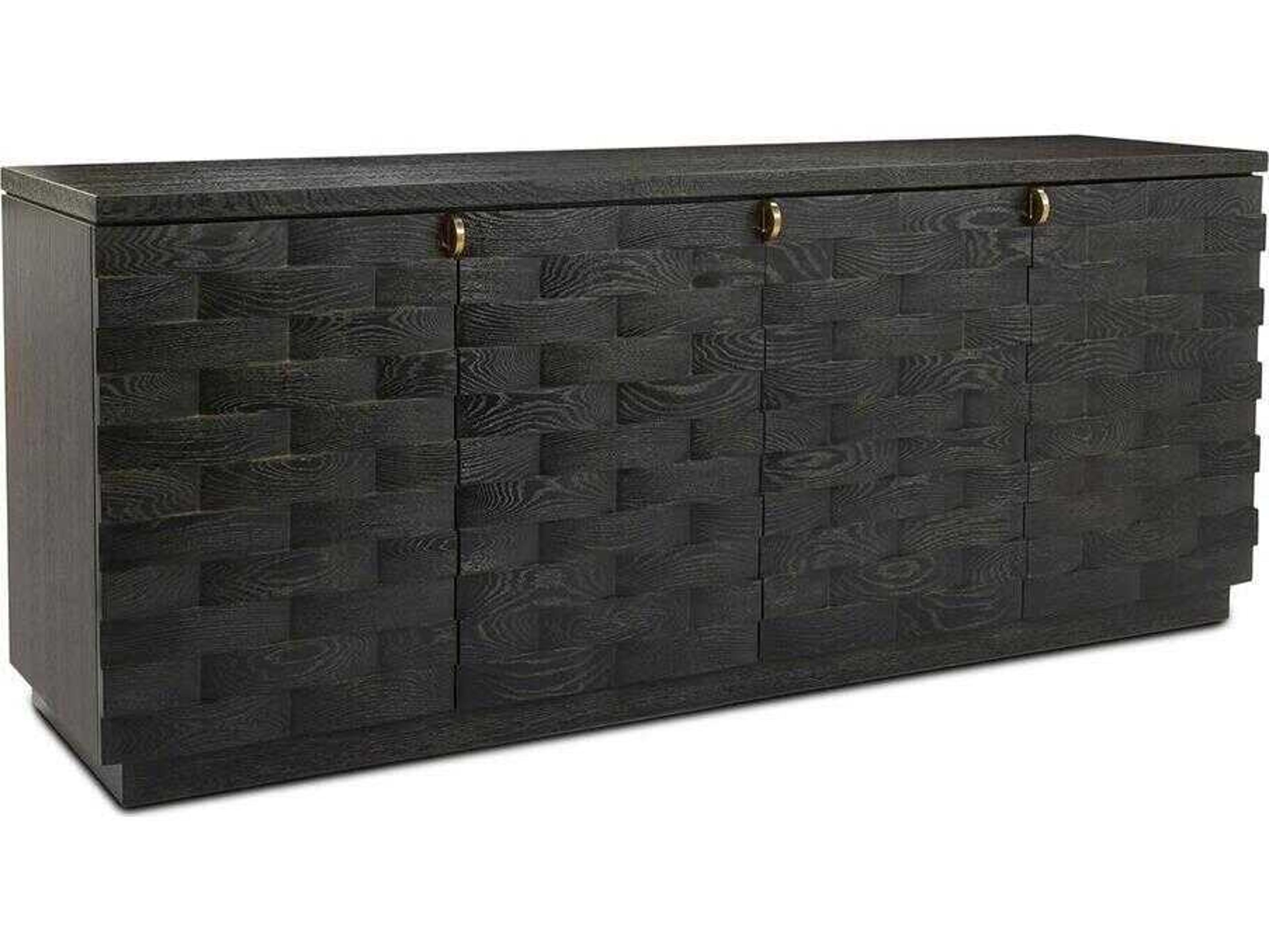 Tessere 84" Oak Wood Gold Cerused Black Sideboard