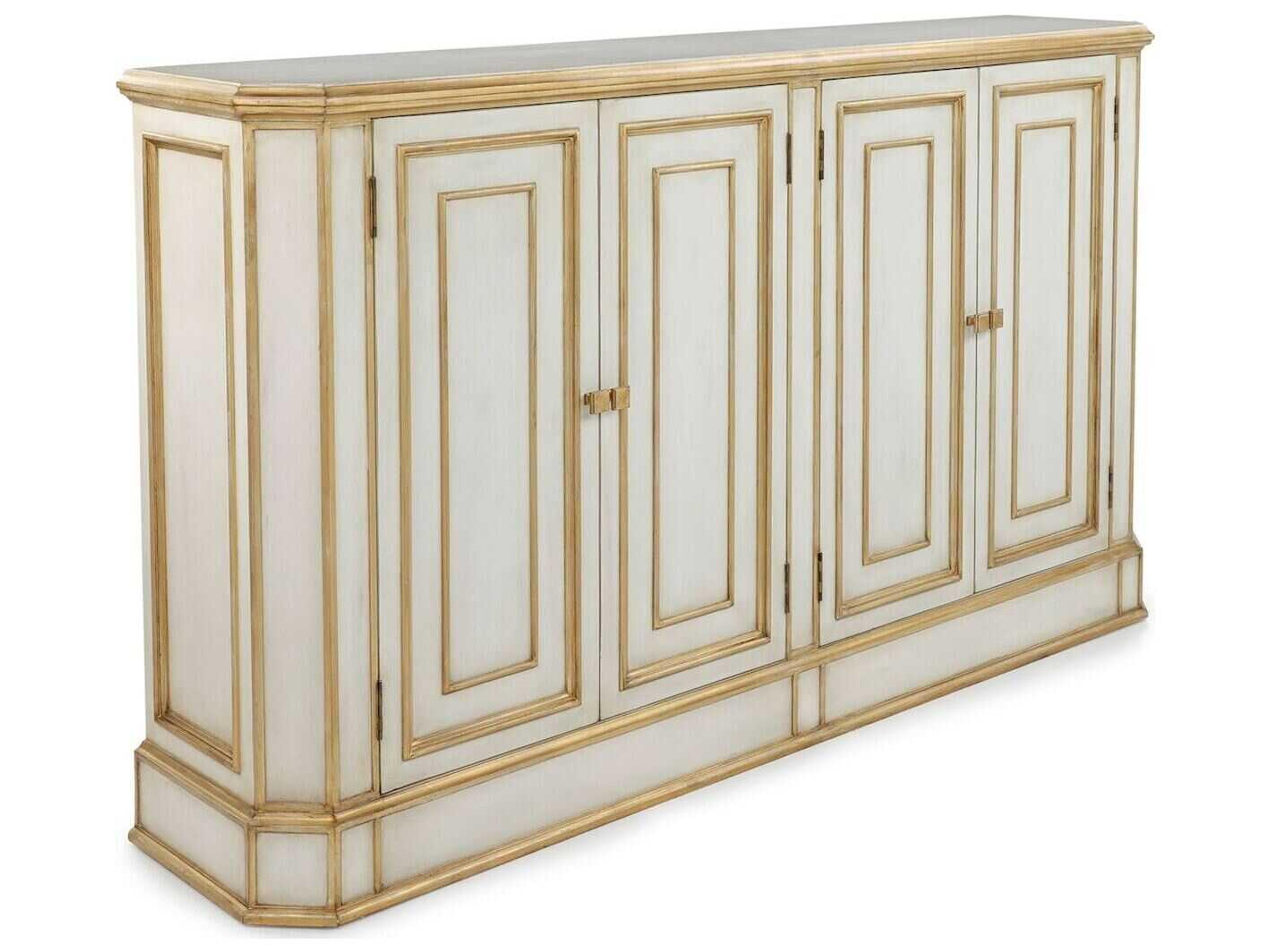 John Richard Vallejo 74" Beech Wood Antique Beluga Distressed Gold Sideboard