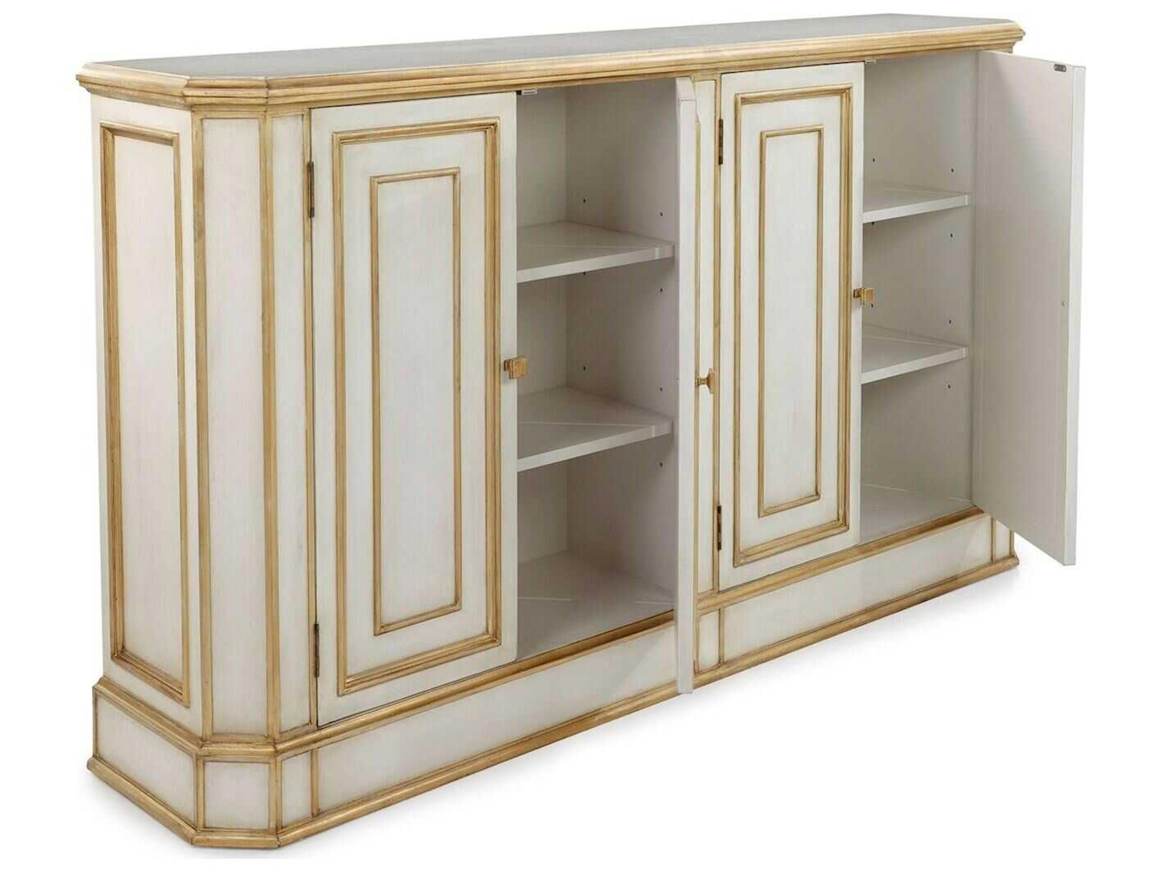 John Richard Vallejo 74" Beech Wood Antique Beluga Distressed Gold Sideboard