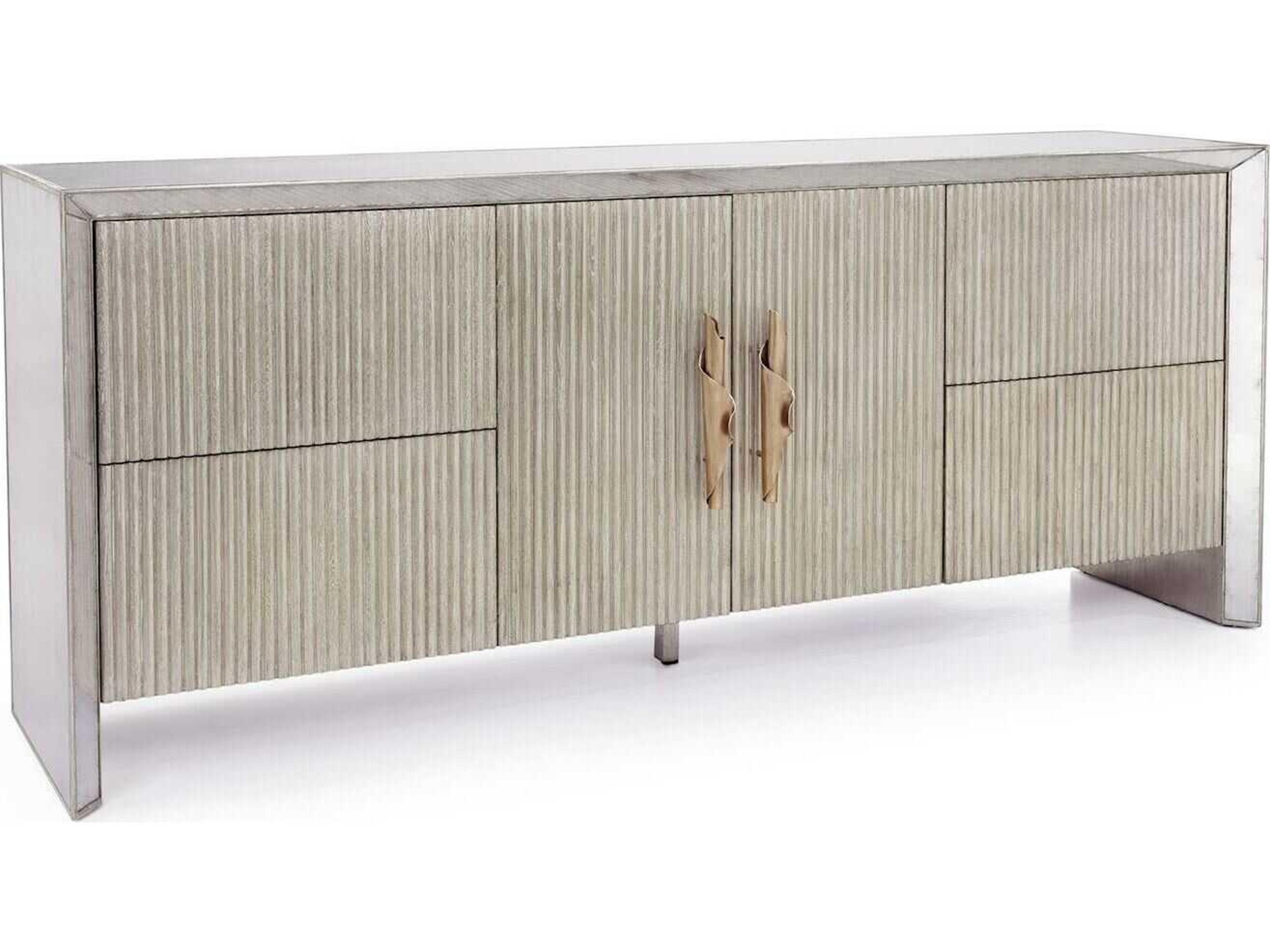 Moon Shadow 84" Oak Wood Silver White Sideboard