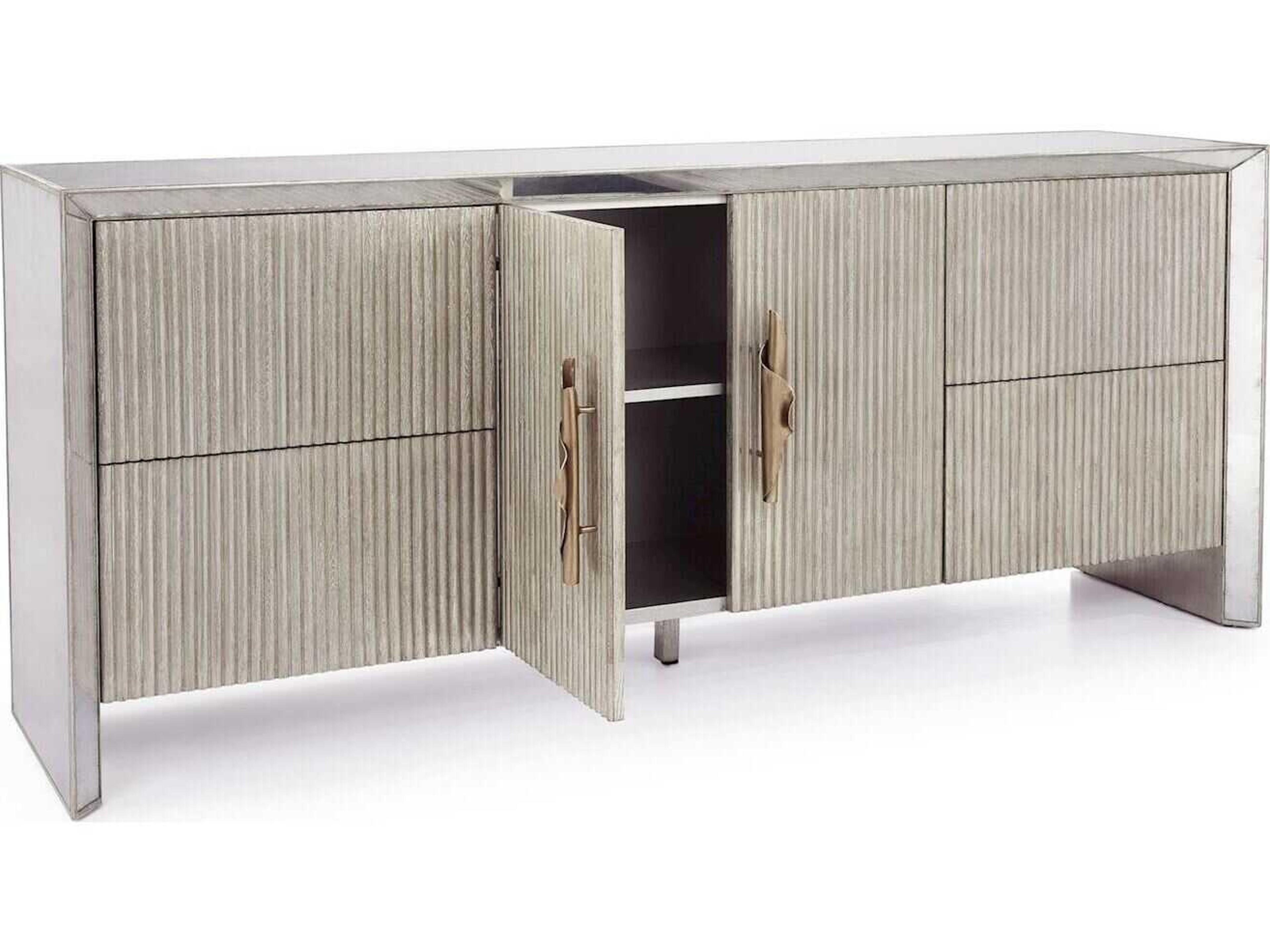 John Richard Moon Shadow 84" Oak Wood Silver White Sideboard