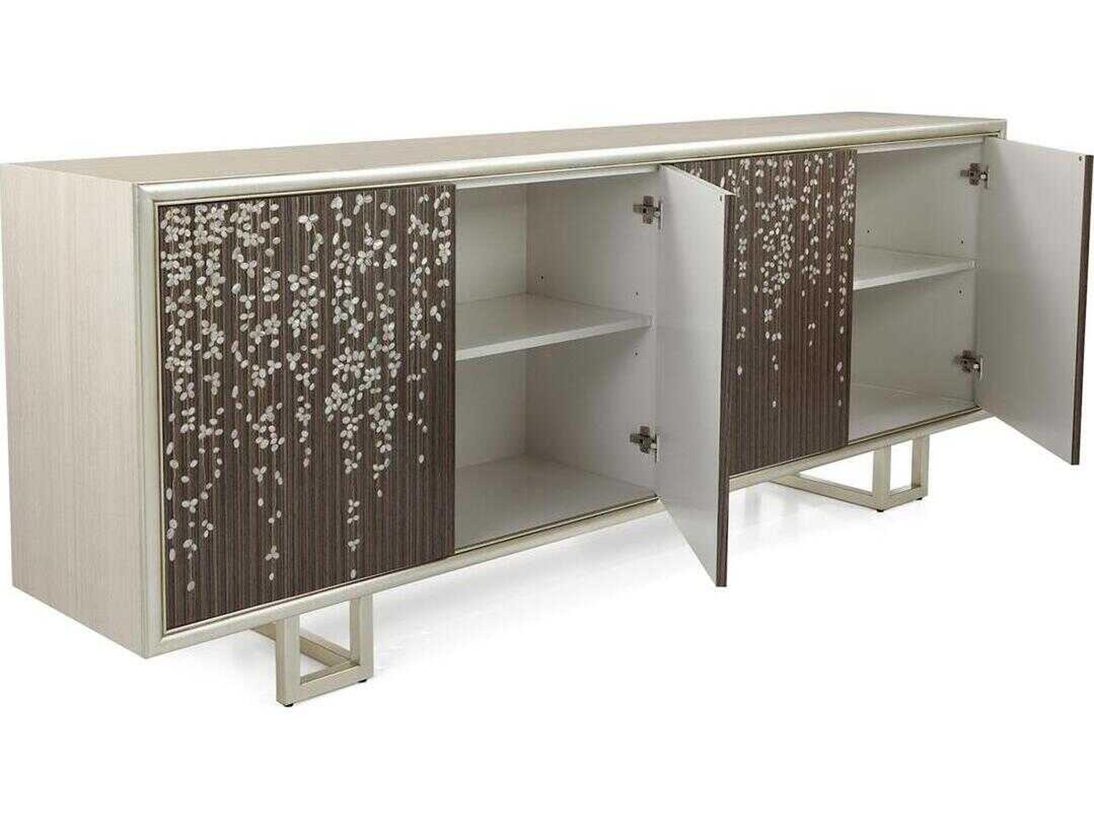 John Richard Wisteria 94" Beech Wood Ivory Champagne Silver Sideboard