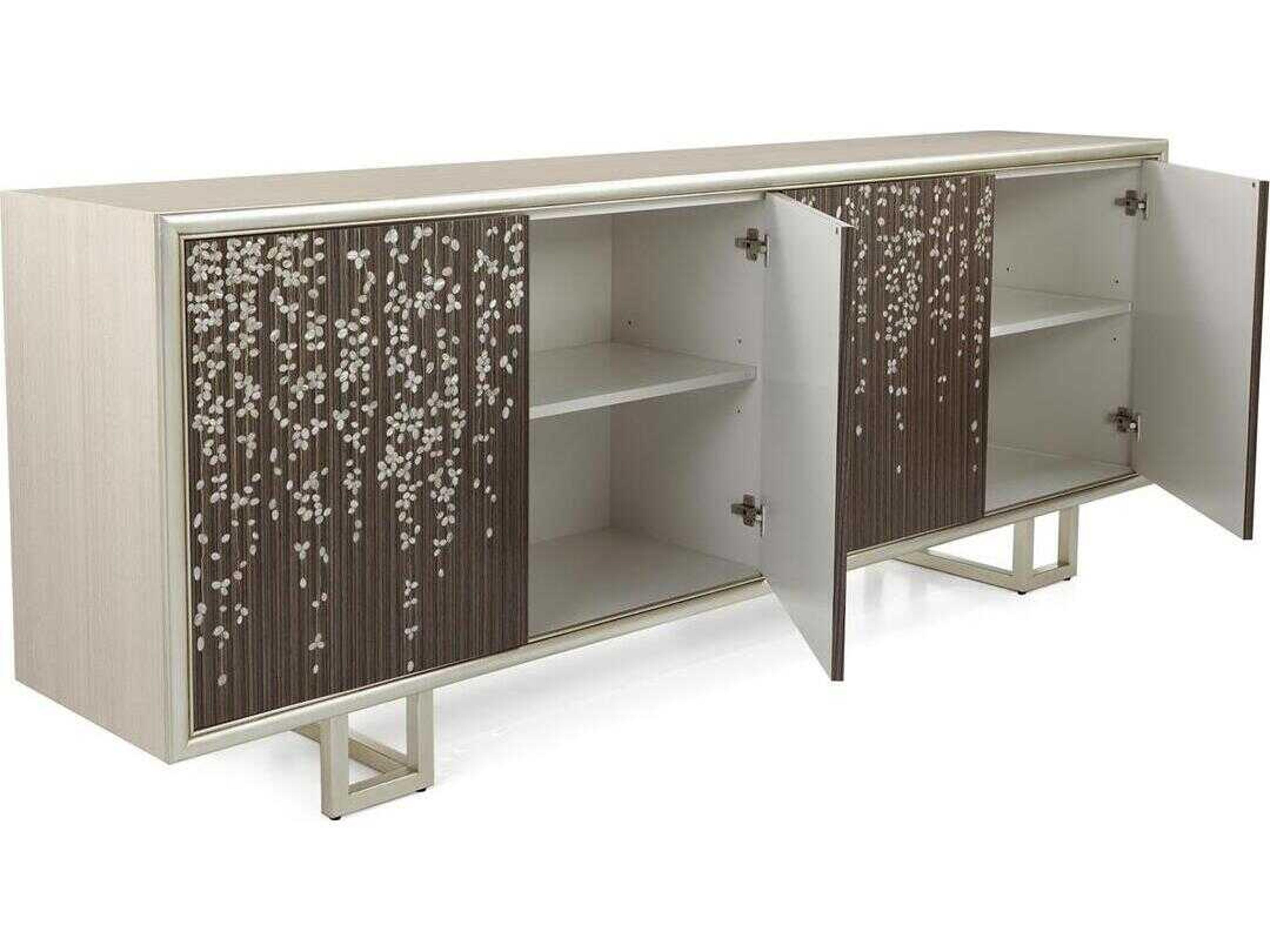 John Richard Wisteria 94" Beech Wood Ivory Champagne Silver Sideboard