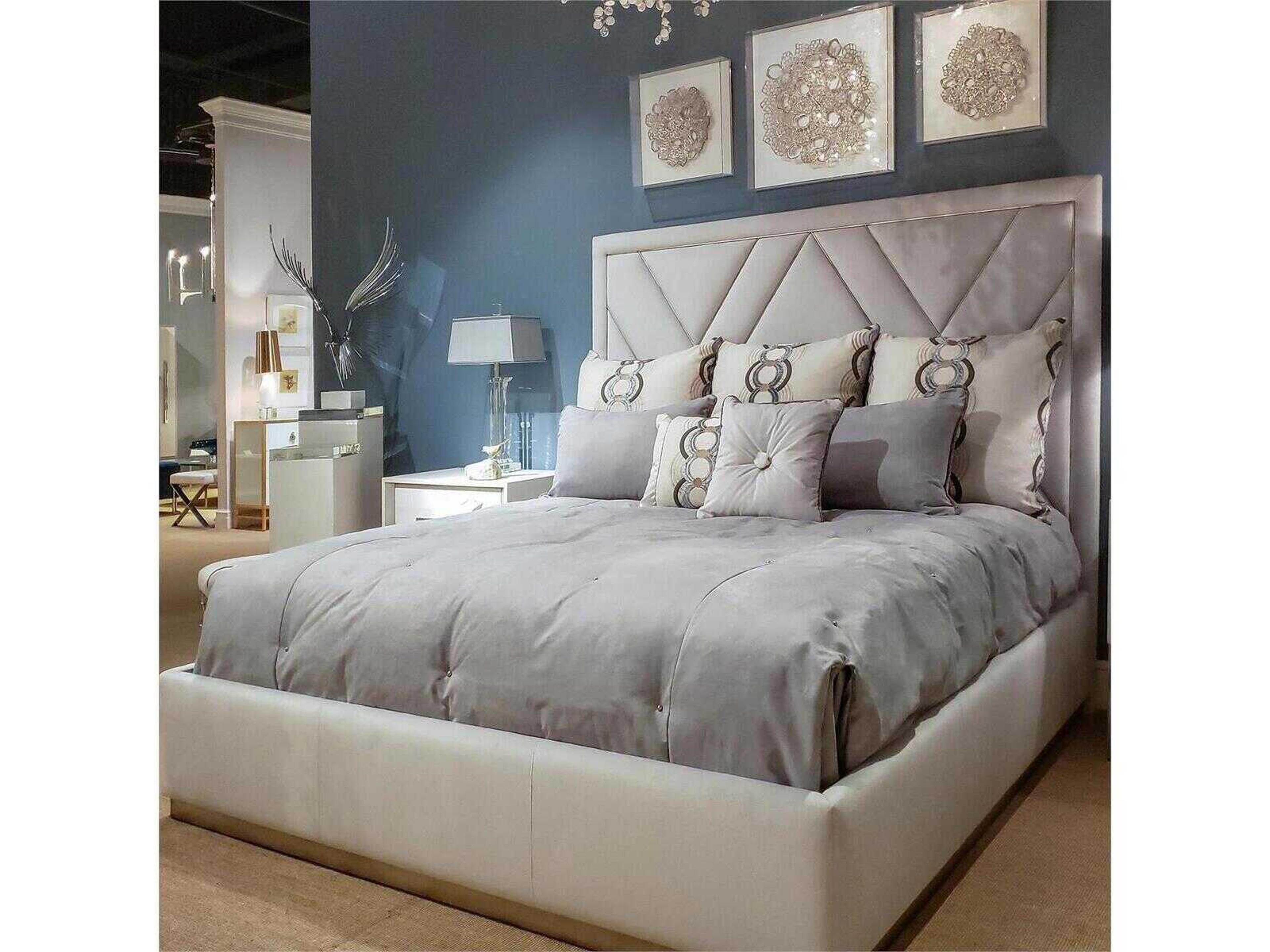 John Richard Christine Rendino London Silver Beech Wood Upholstered King Platform Bed