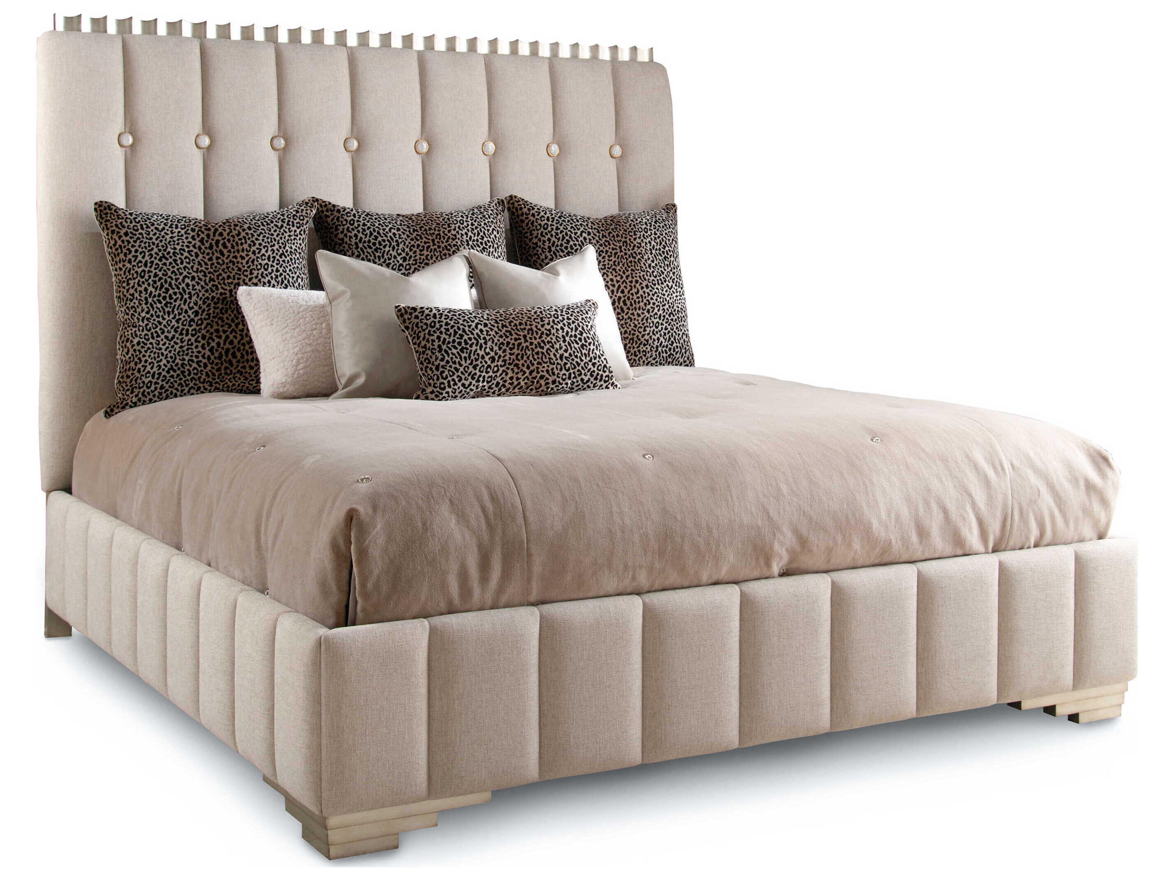 John Richard Horizon Crypton Robusta Burnished Silver Beige Upholstered King Platform Bed