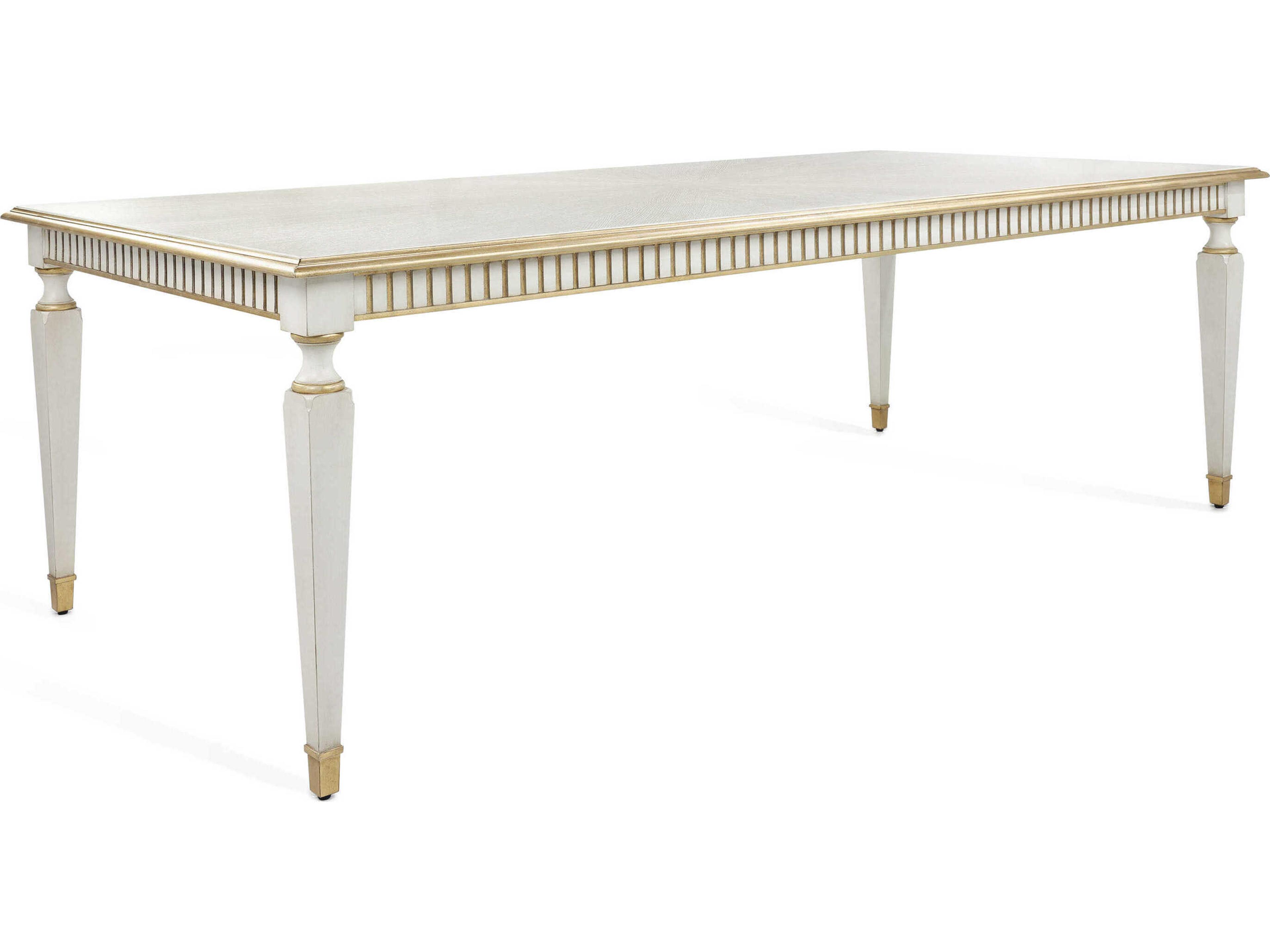 John Richard Vallejo Rectangular Wood White Washed Distressed Gold Dining Table