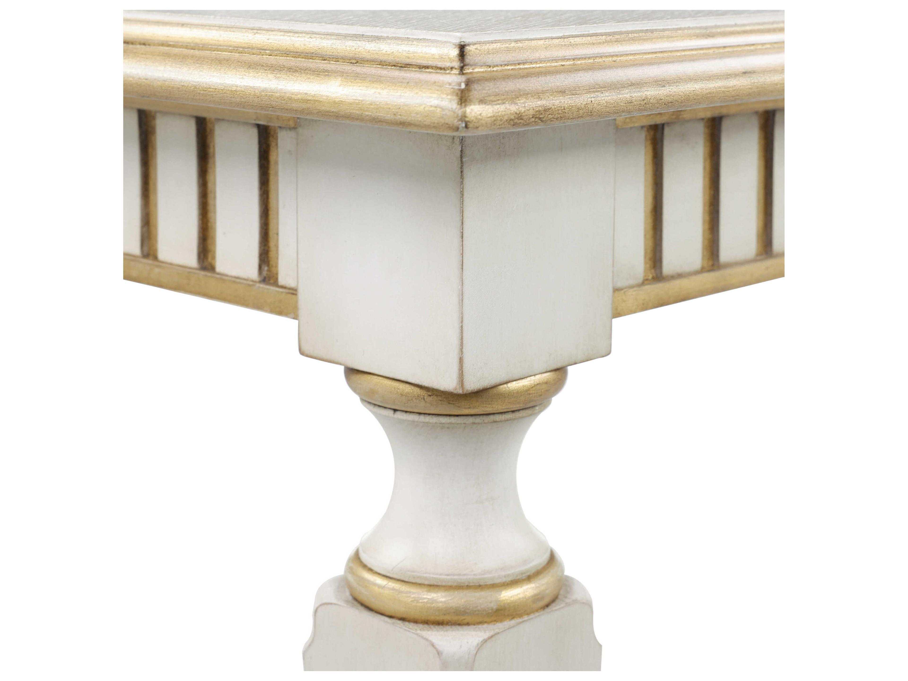 John Richard Vallejo Rectangular Wood White Washed Distressed Gold Dining Table