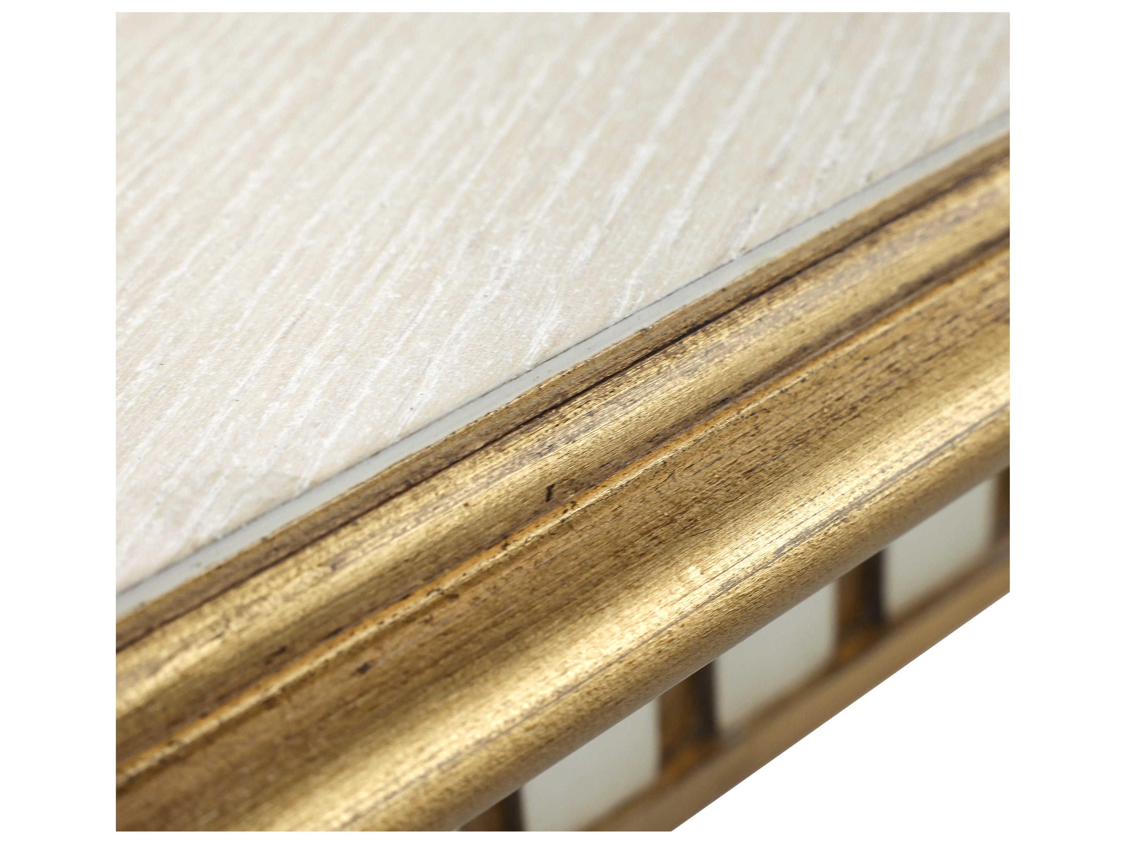 John Richard Vallejo Rectangular Wood White Washed Distressed Gold Dining Table