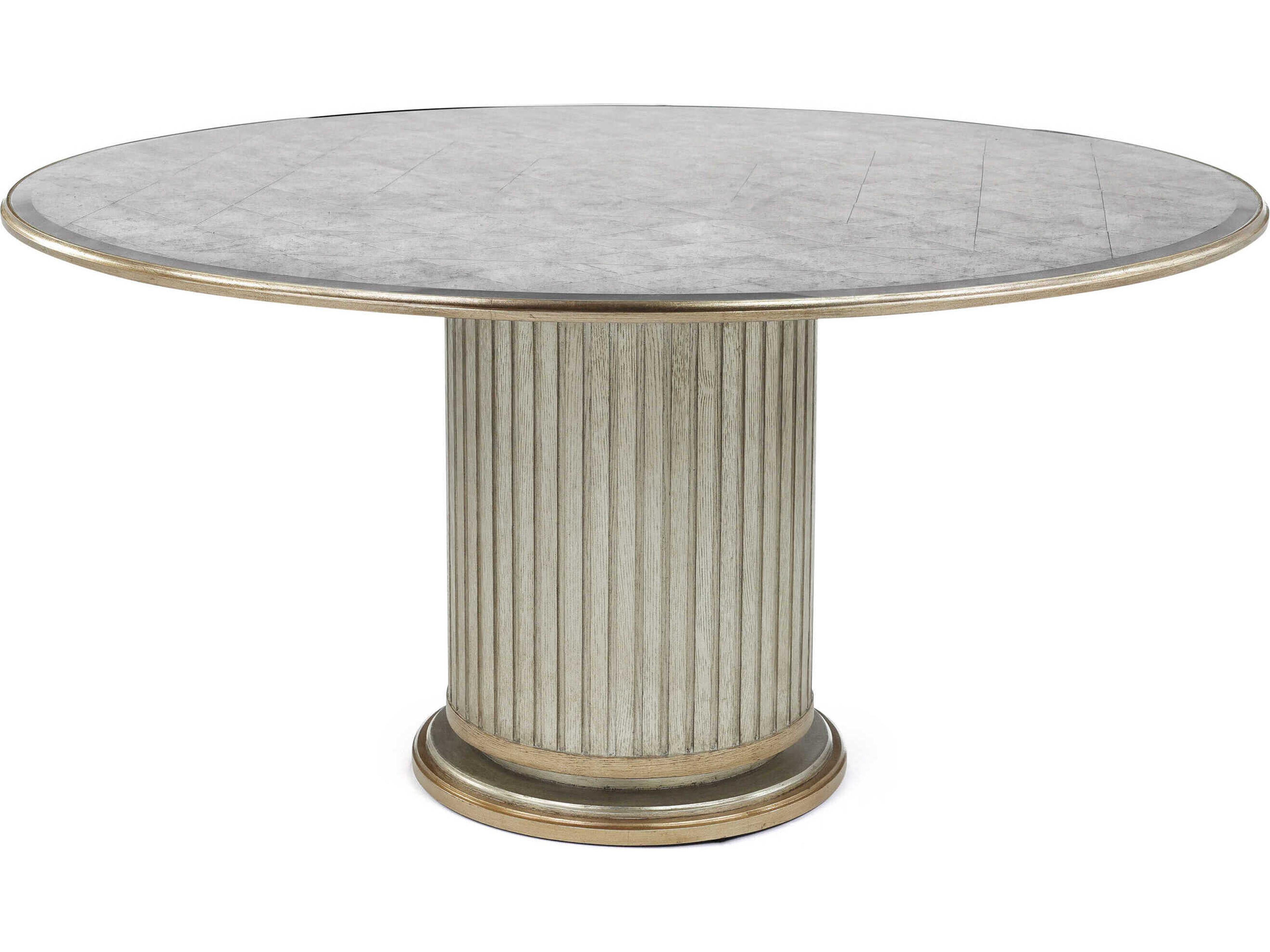 John Richard Dorian Round Glass Silver White Dining Table