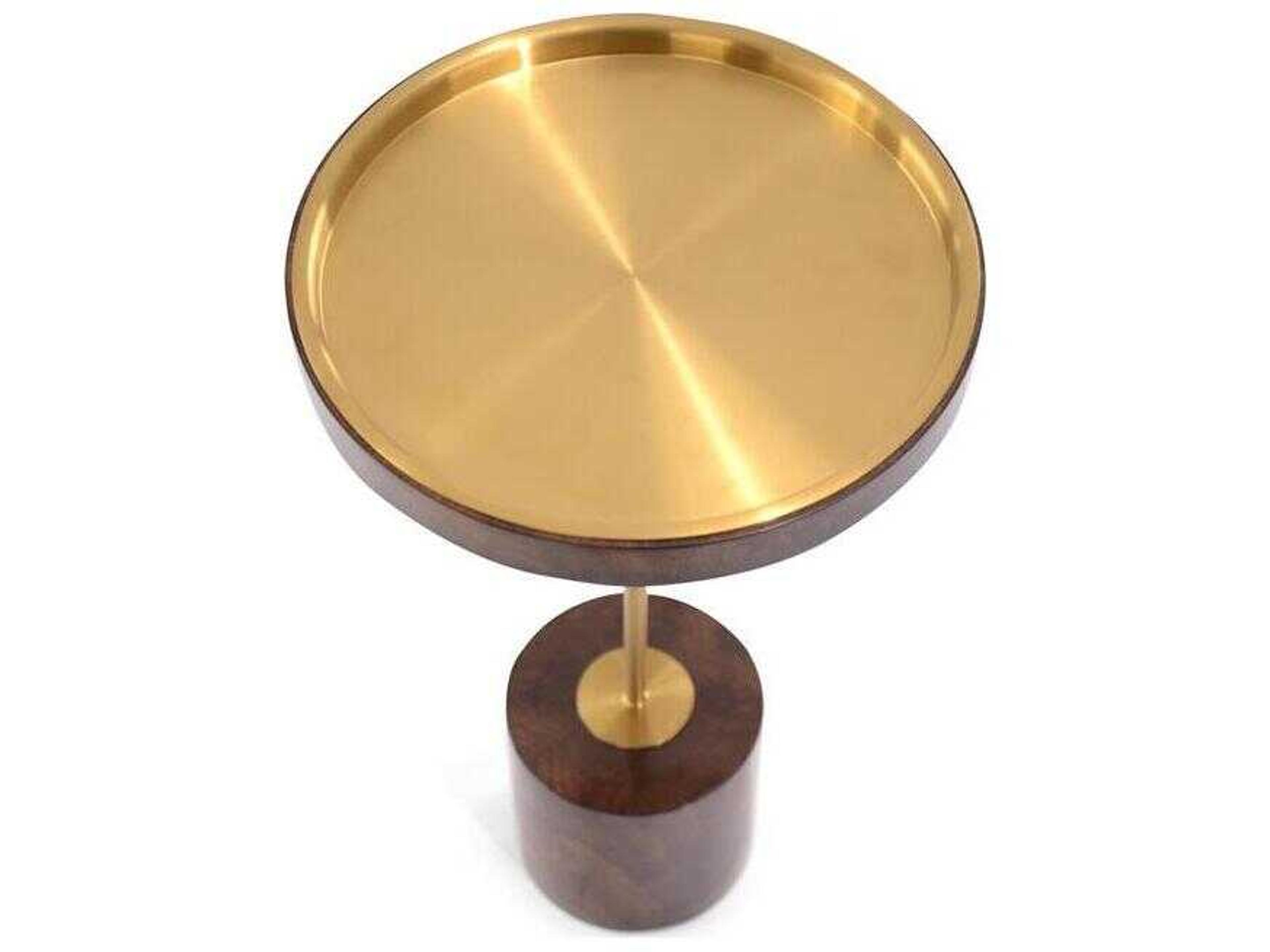 John Richard Mark McDowell Nimes Round Metal Polished Brass Walnut End Table