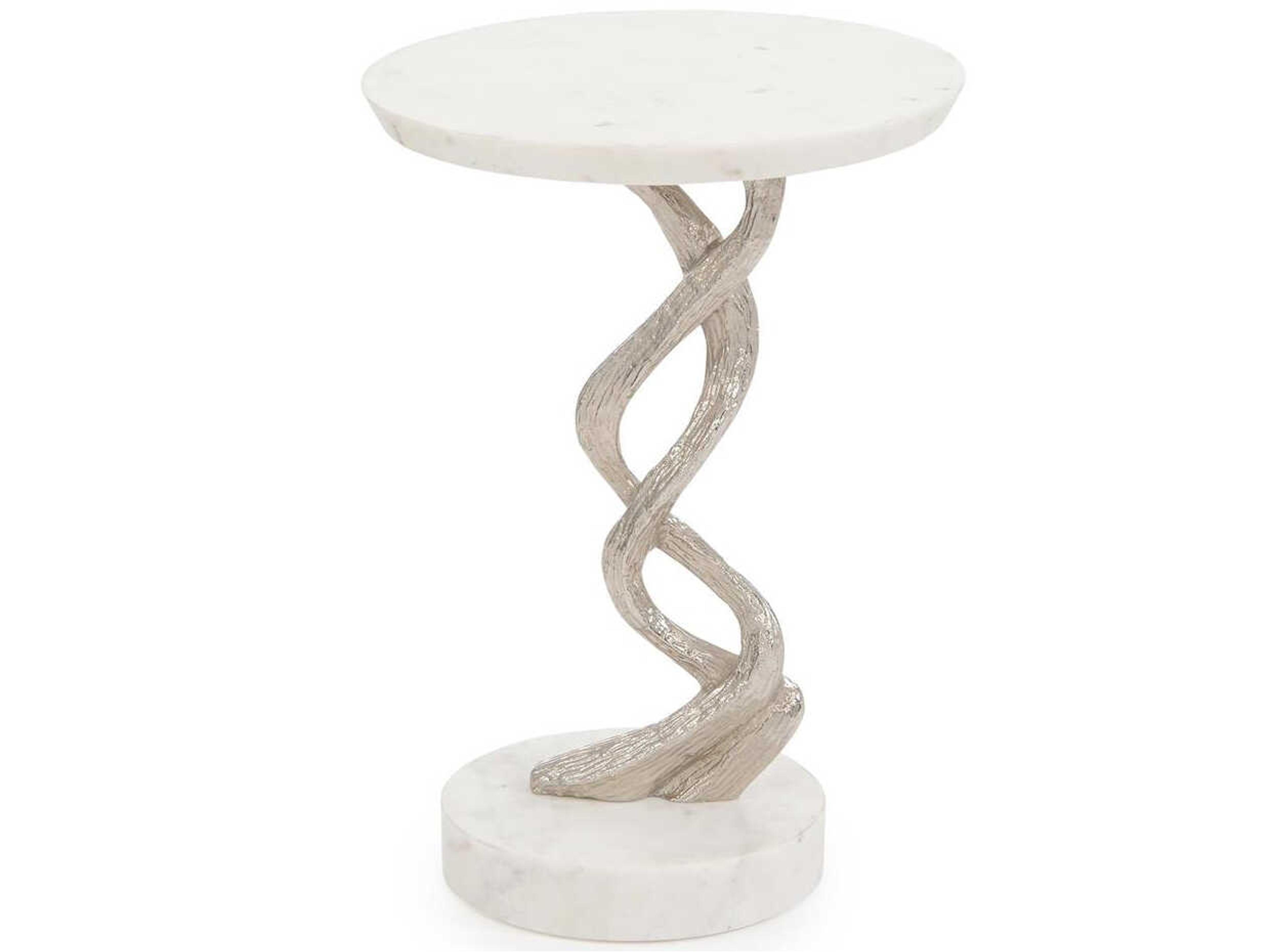 Windswept Round Marble White Silver End Table