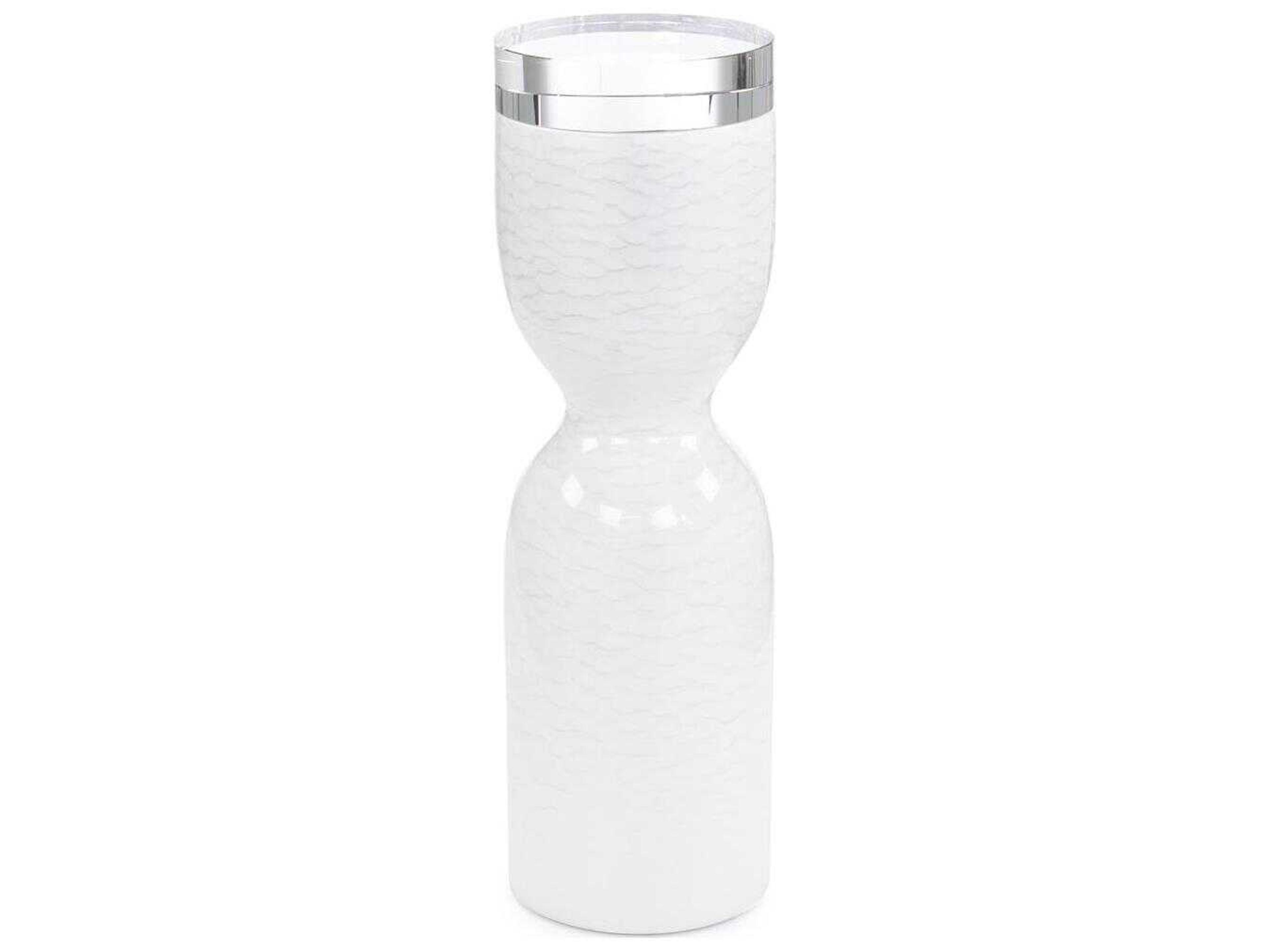 Sablier 8" Round Silver White End Table